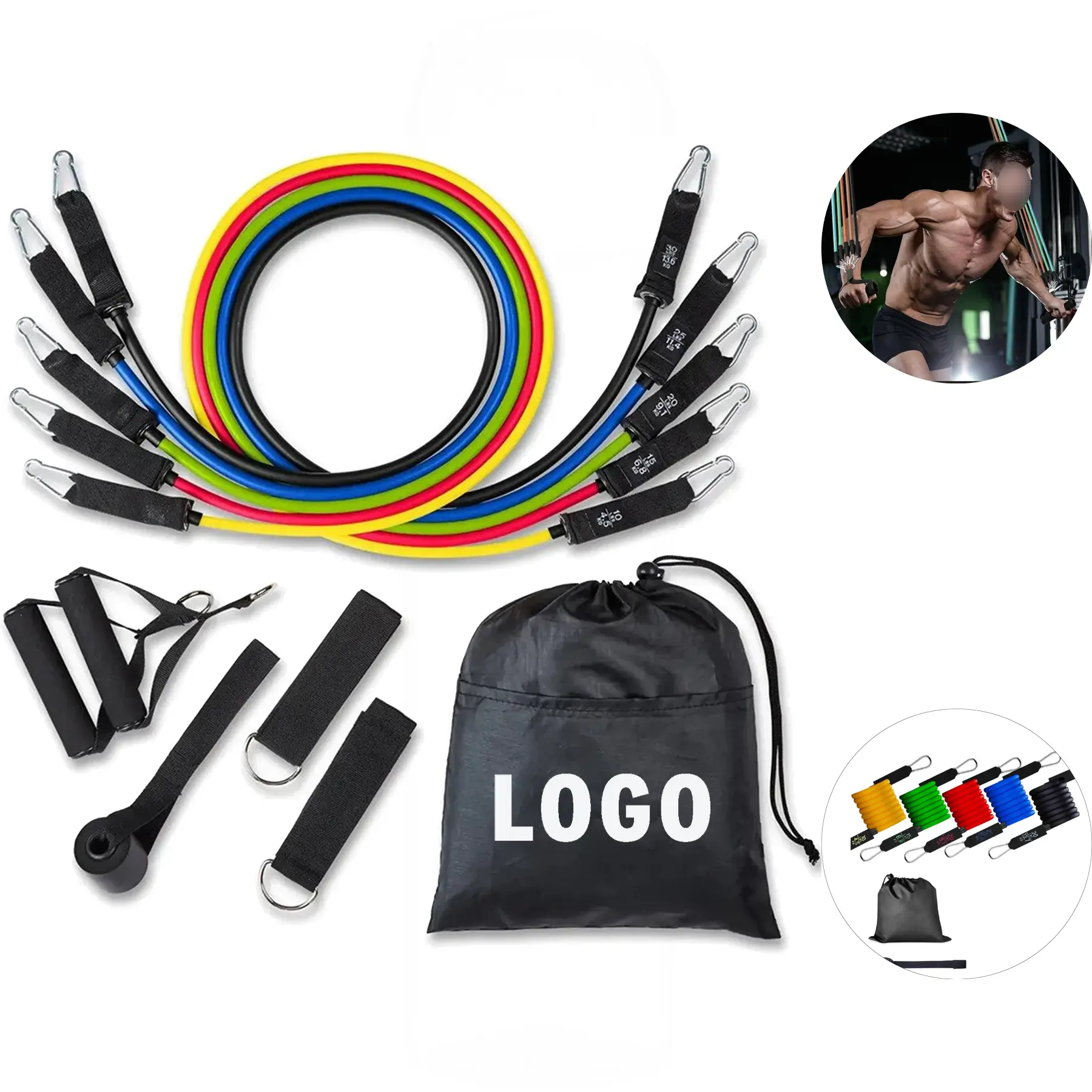 5 Bands 2 Handles 2 Ankle Straps Door Anchor Storage Pouch Workout Set 2