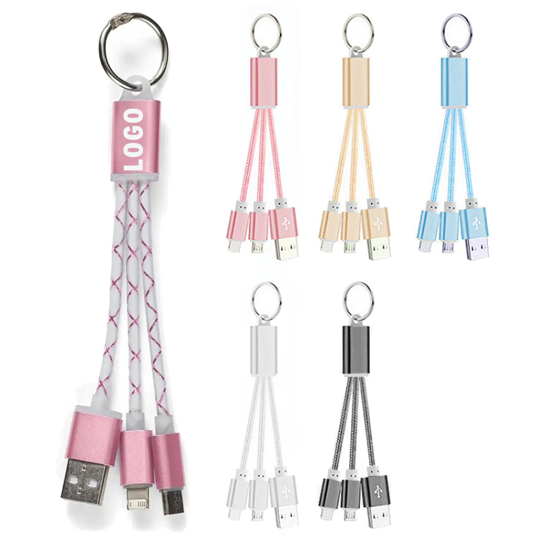 Triple Color Metallic USB Charging Cables Keychain Set 2