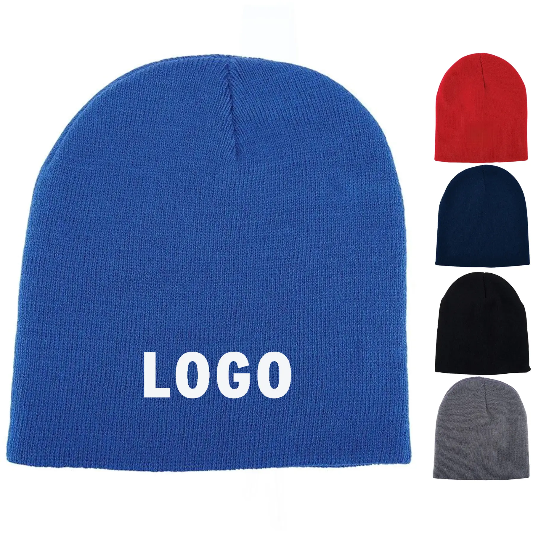 Rib Knit Winter Beanie, Stretchy Acrylic Cap 2