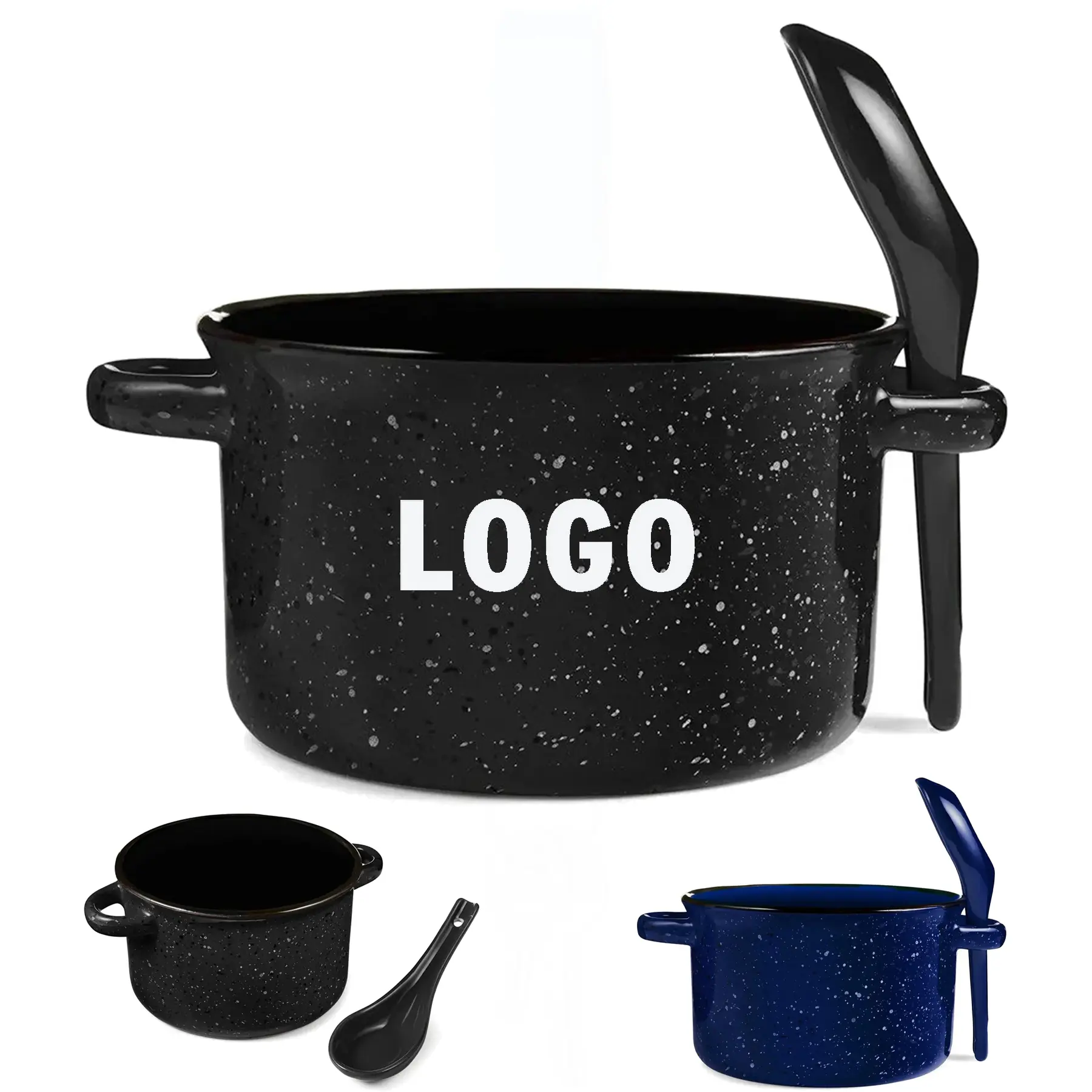 Campfire 20 oz Ceramic Soup Bowl Spoon Set 2