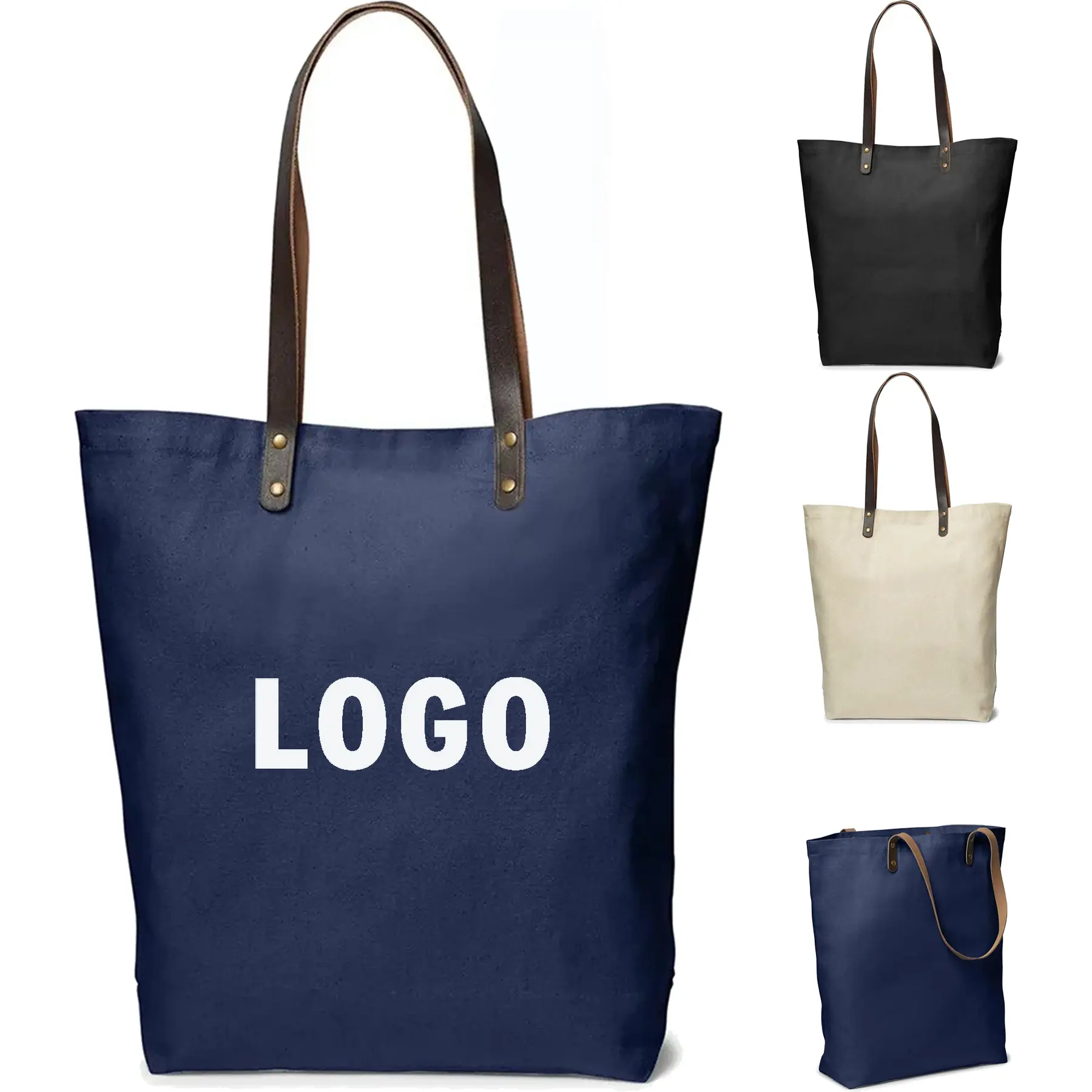 Cotton Canvas Tote Bag Leather Handles Urban Style 2