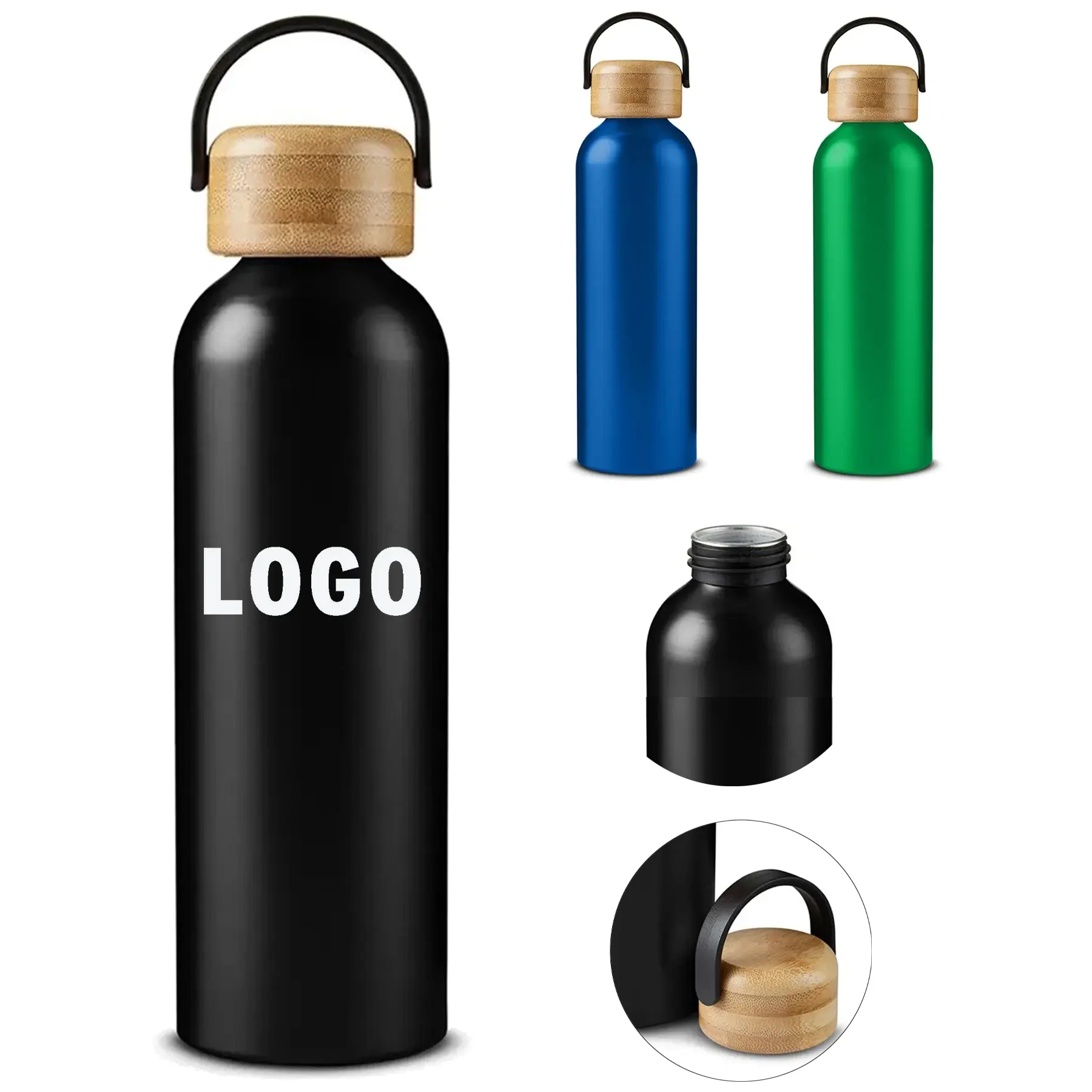 24 oz Bamboo Lid Aluminum Water Bottle Matte Finish 2