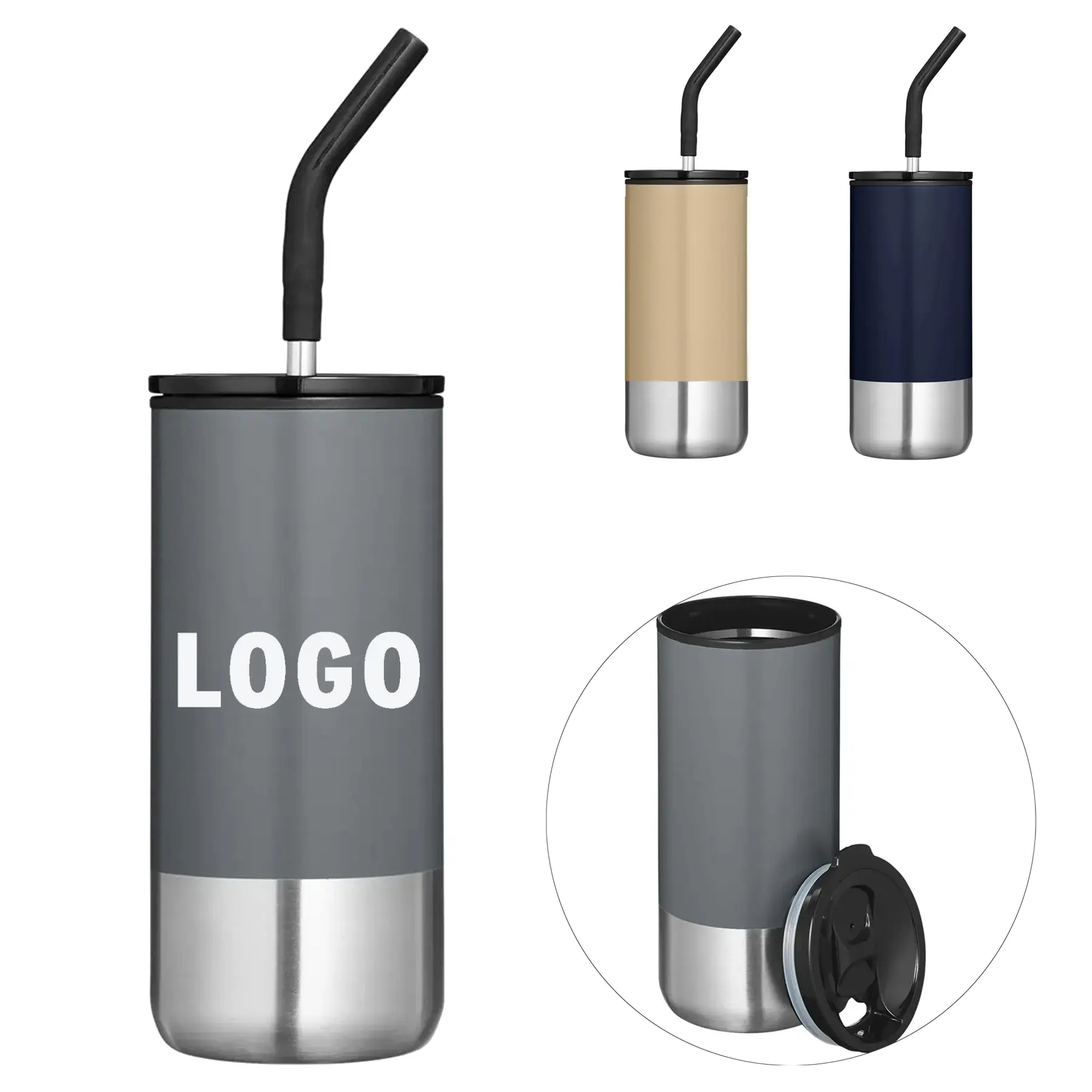 Stainless Steel Double Wall Tumbler 16oz Straw Lid 2