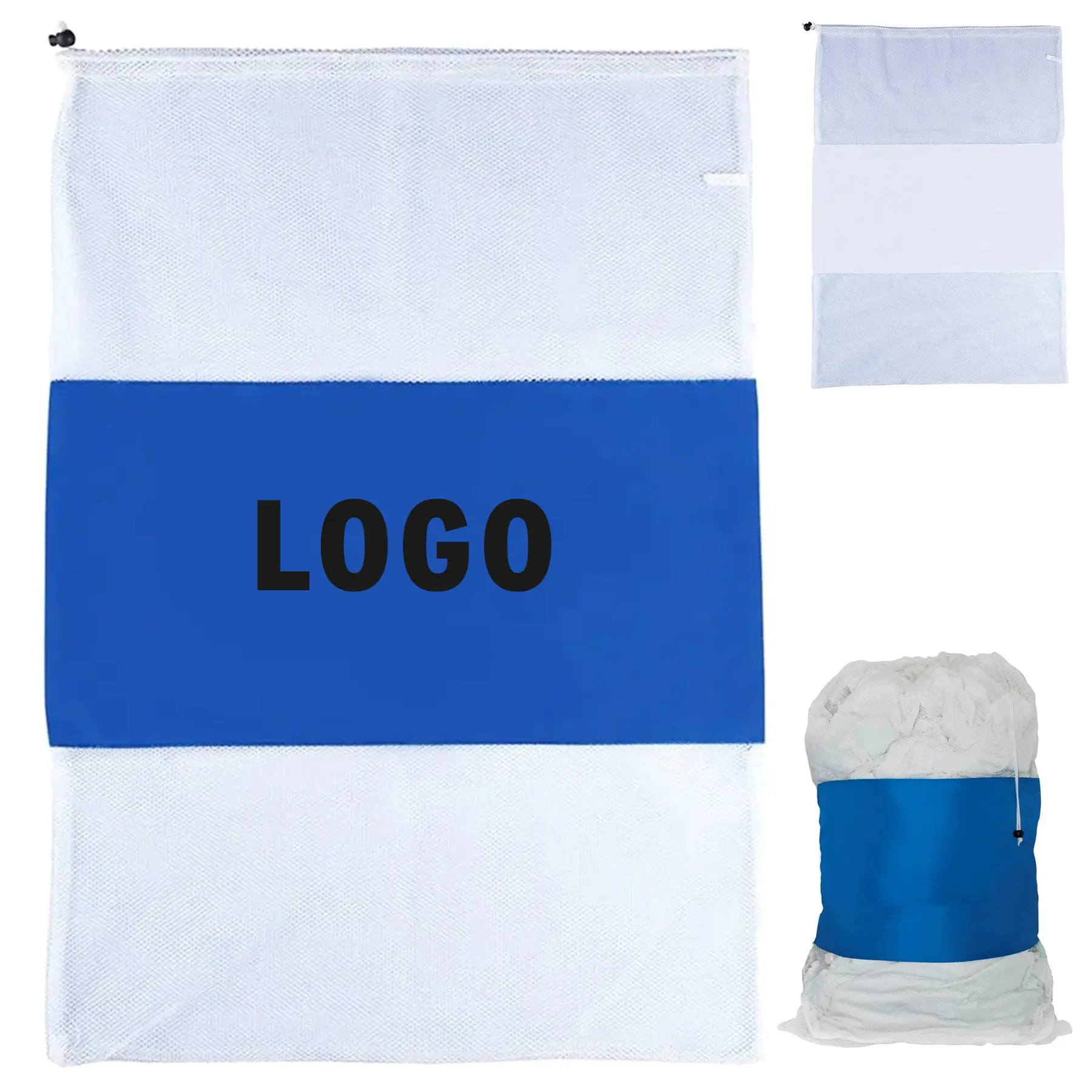 Custom Printed Mesh Laundry Bag Drawstring Closure 2