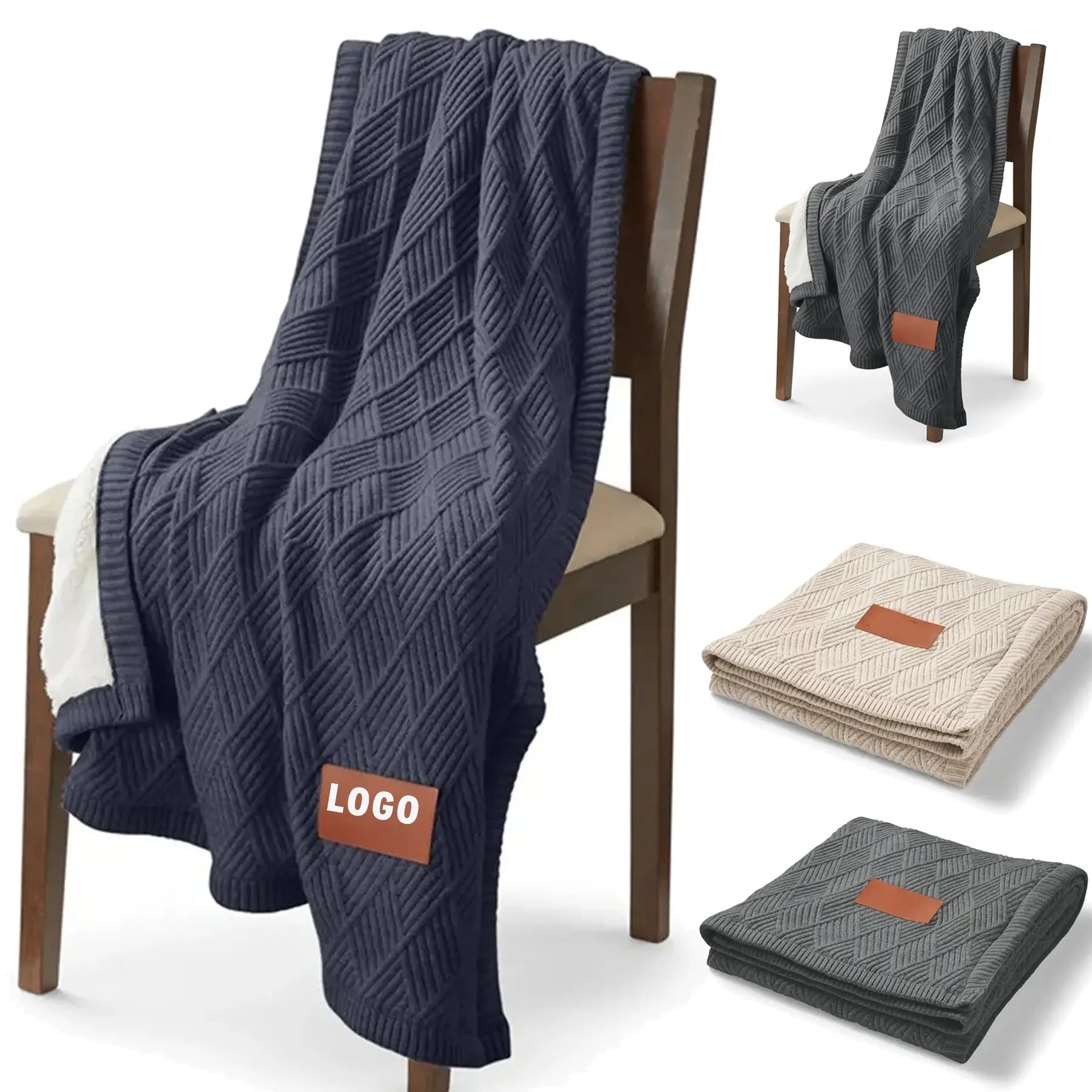 Double Layer Cozy Knit Throw Blanket with Soft Sherpa Backing 2