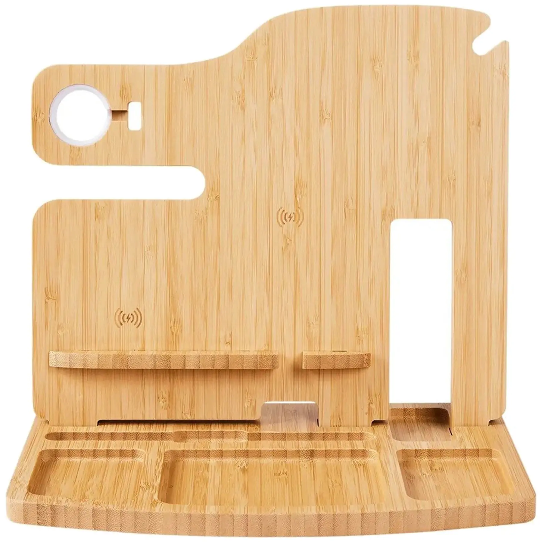 Bamboo Charging Valet Station Wireless Phone Earbuds Watch Organizer