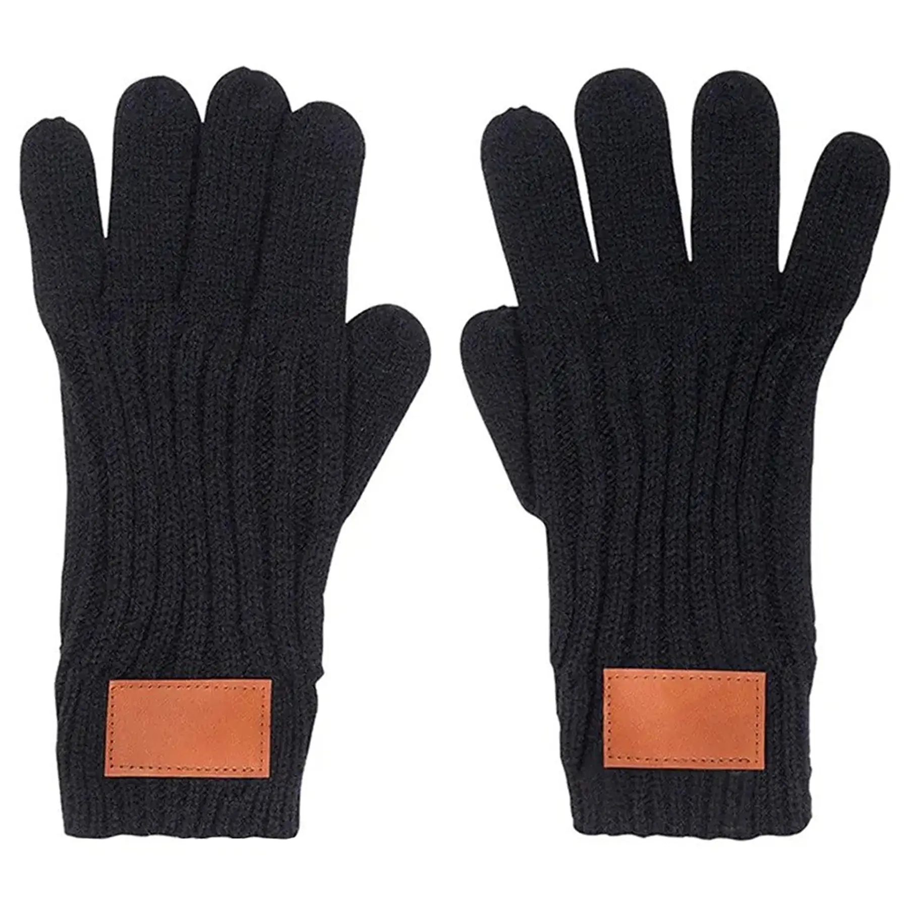 Personalized PU Emblem Rib Knit Gloves