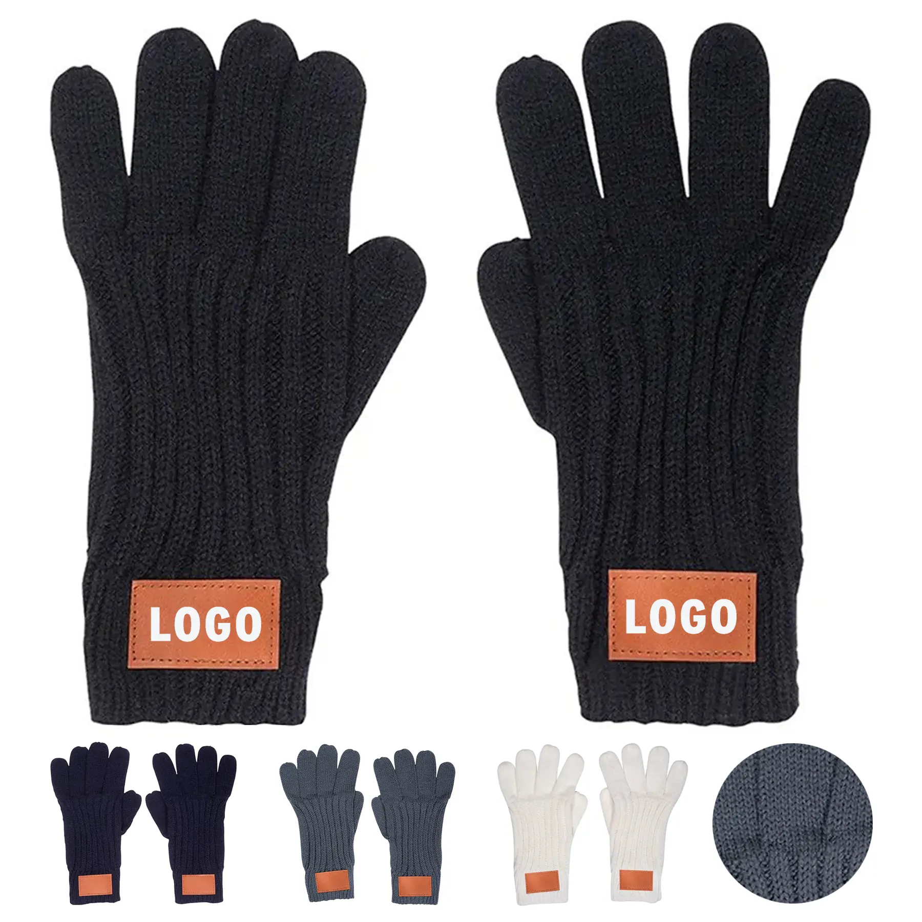 Personalized PU Emblem Rib Knit Gloves 2
