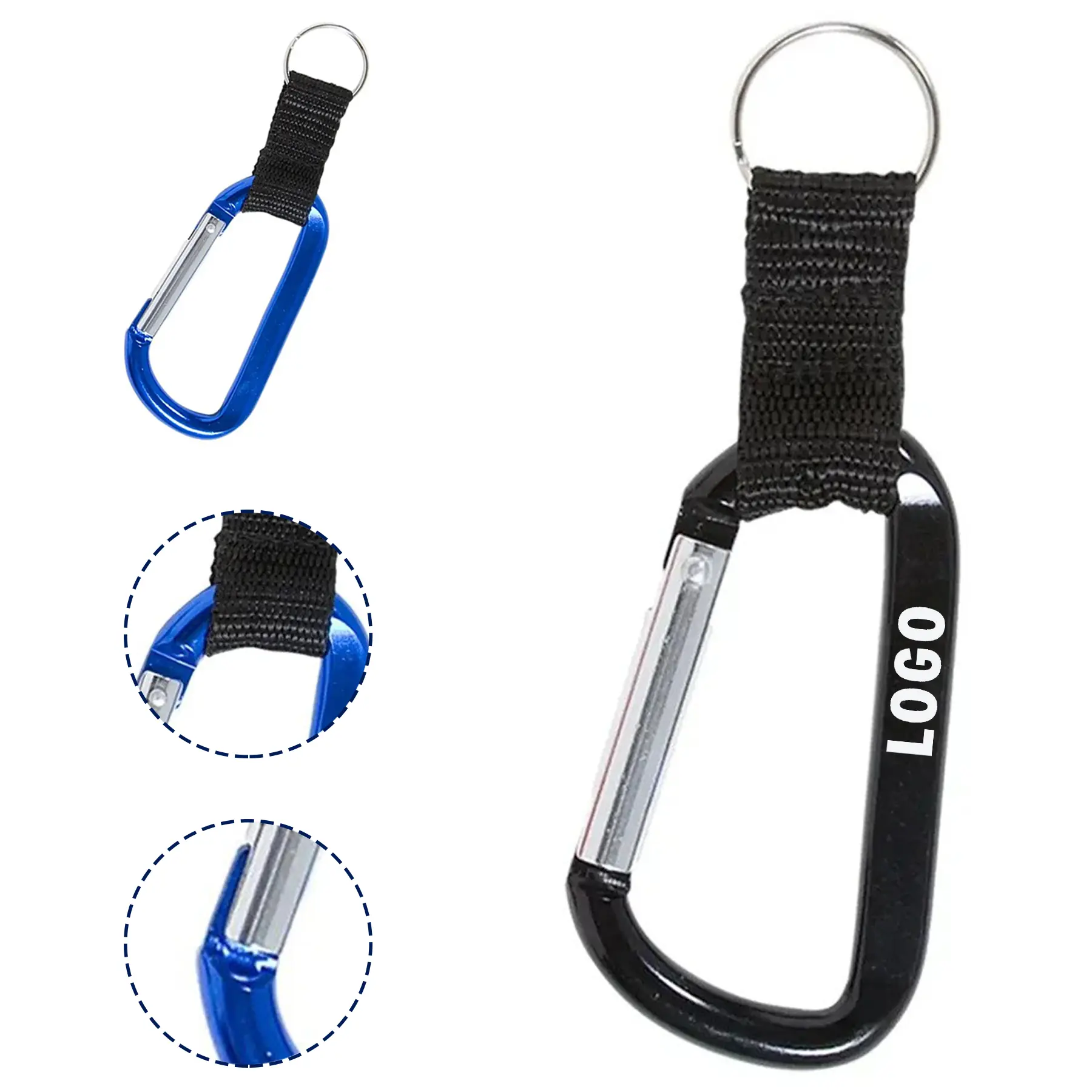 Personalized Aluminum Carabiner Keychain Nylon Strap Split Ring 2