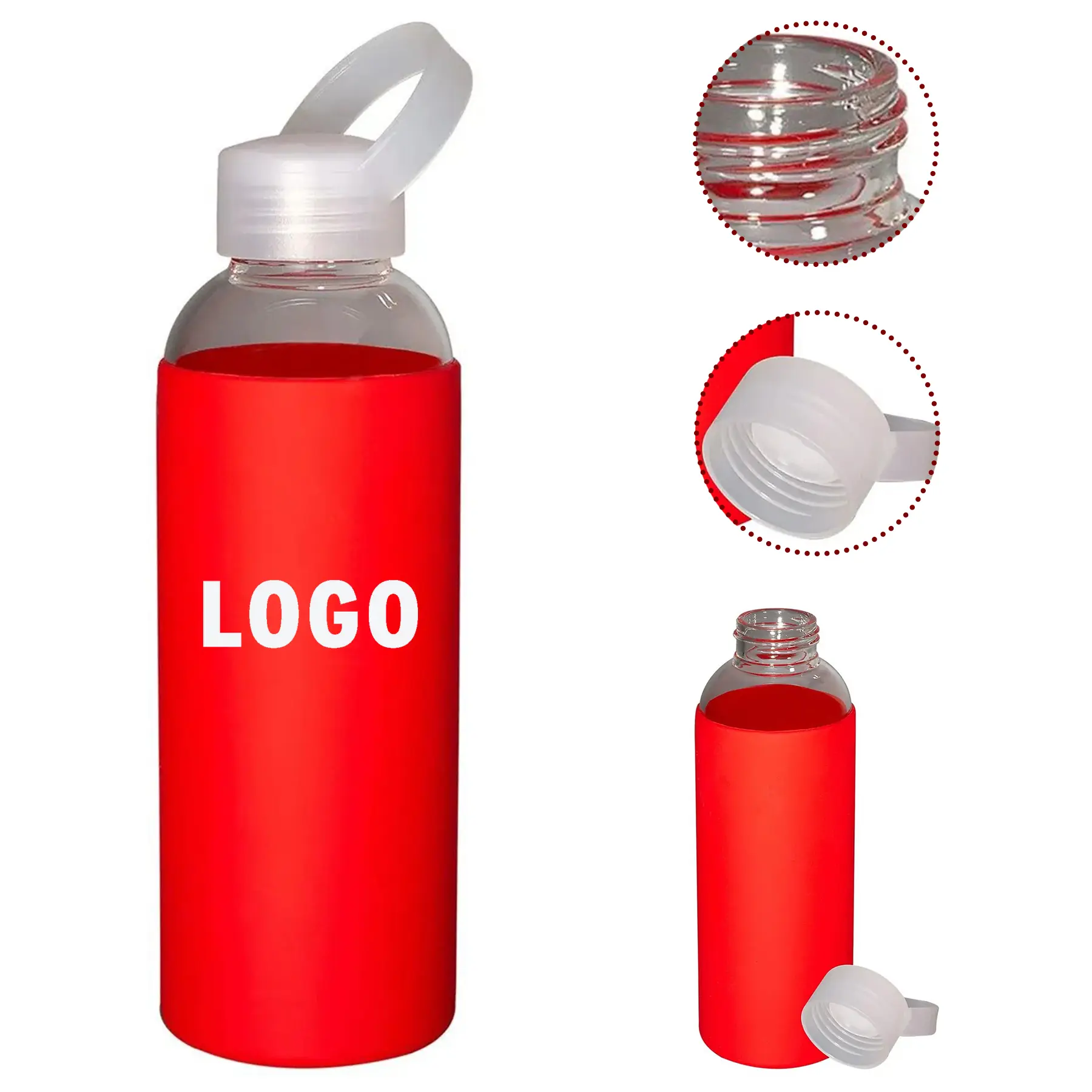 18oz Glass Water Bottle Colored Silicone Sleeve 2