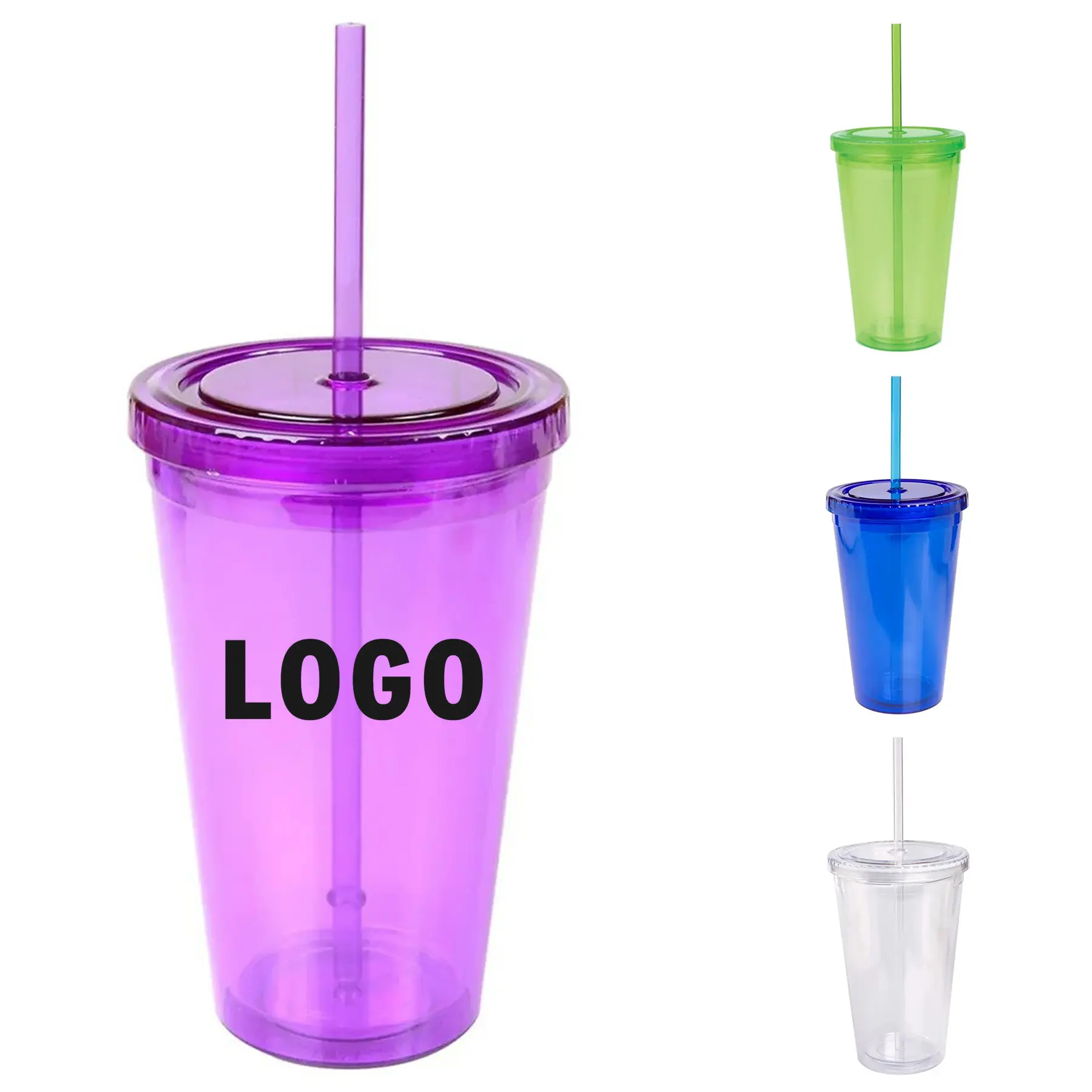 16 oz Double Wall Acrylic Tumbler with Straw and Screw Lid 2