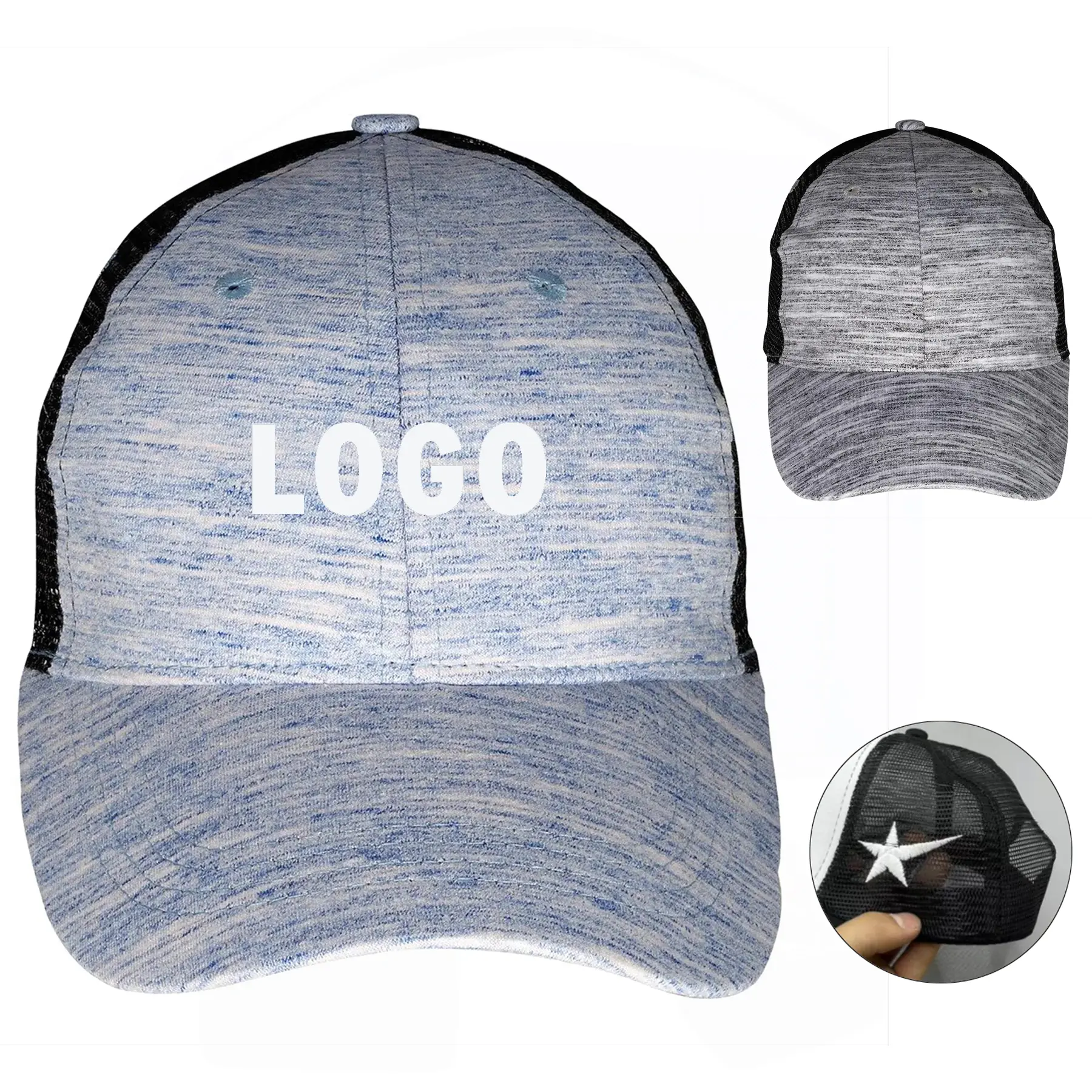 Heather Polyester Trucker Hat Mesh Back Adjustable 2