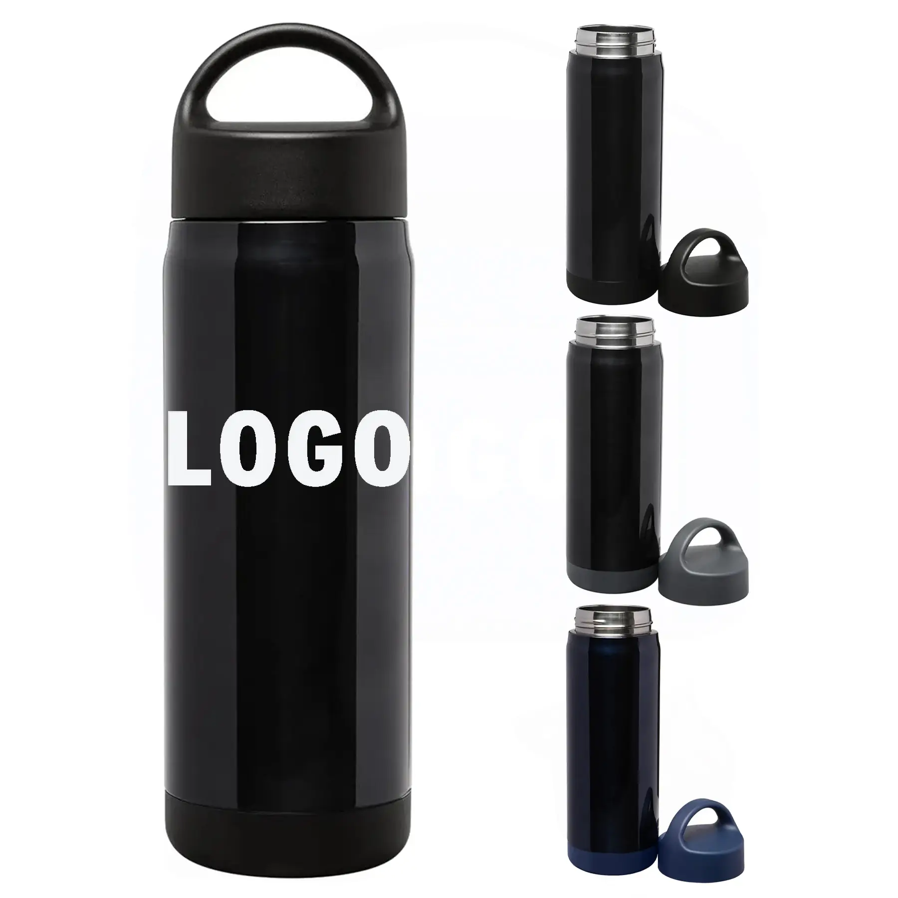 Polished Stainless Steel Vacuum Bottle 18oz with Screw Lid Handle 2