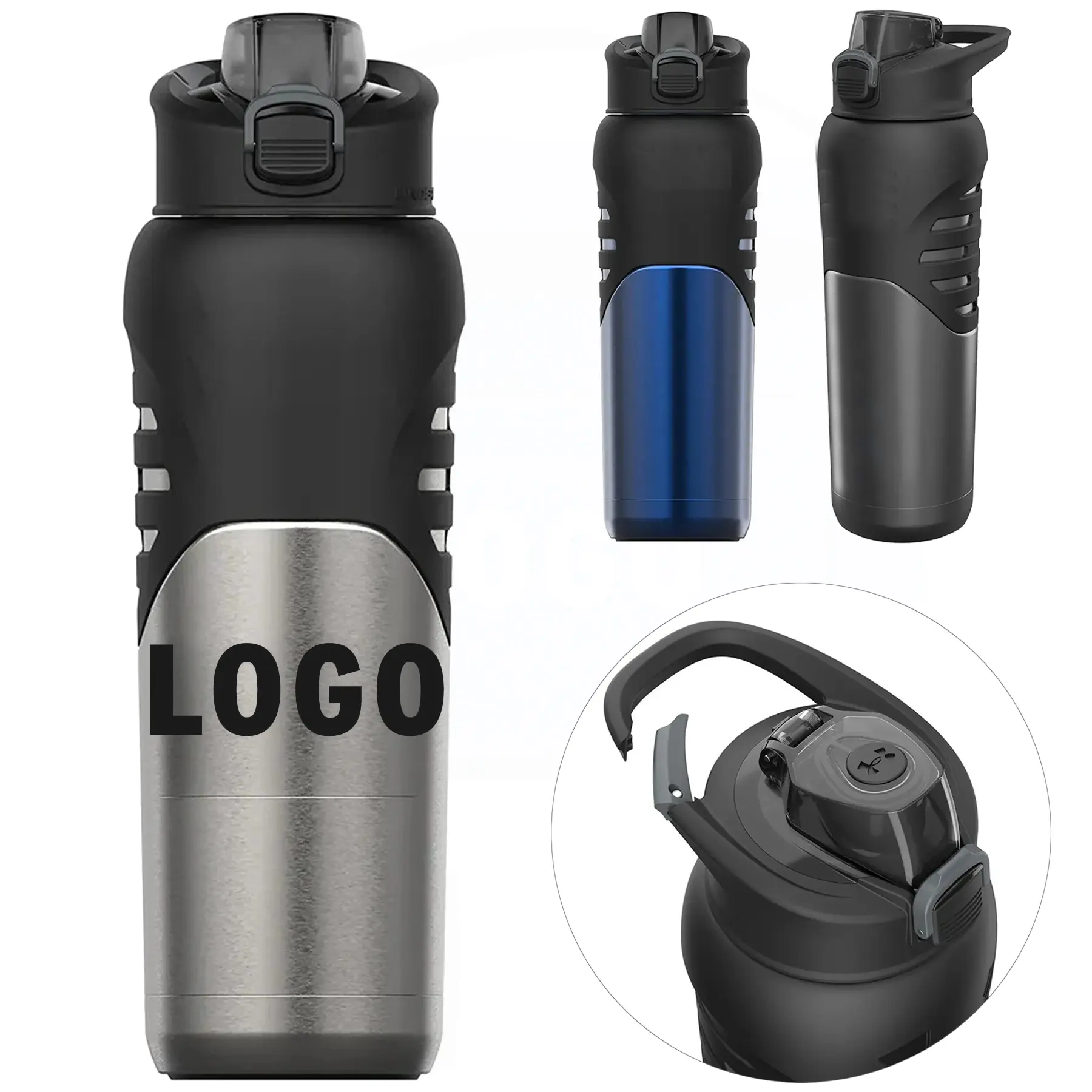 Vacuum Insulated Stainless Steel Bottle Leak Proof Lockable Lid Carabiner Loop Silicone Base 2