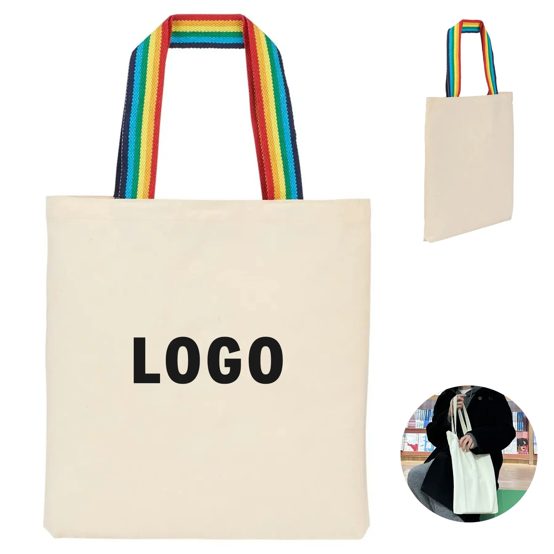 Bold Rainbow Recycled Cotton Carryall Tote 2