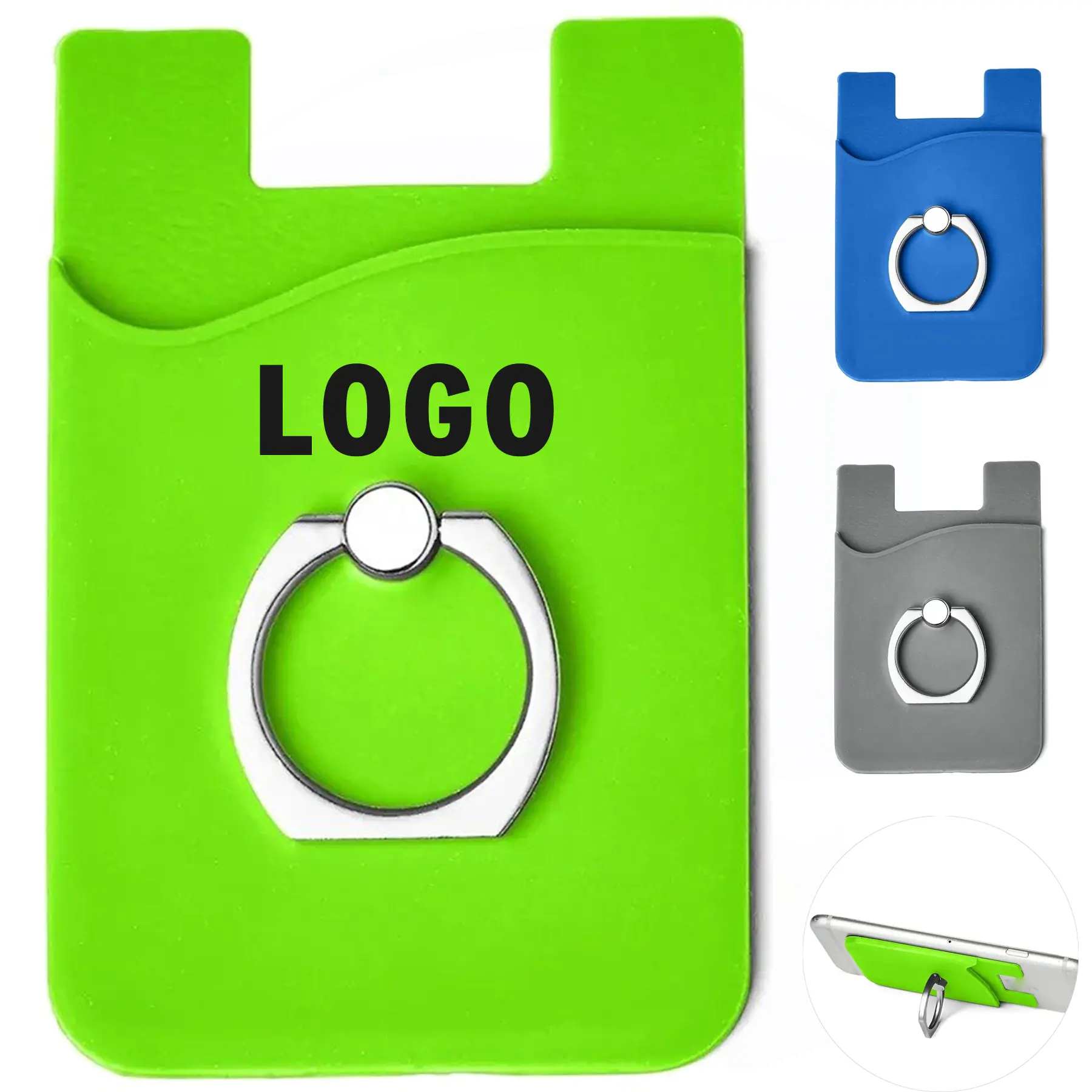 Rotating Metal Ring Silicone Card Holder Wallet Phone Stand 2