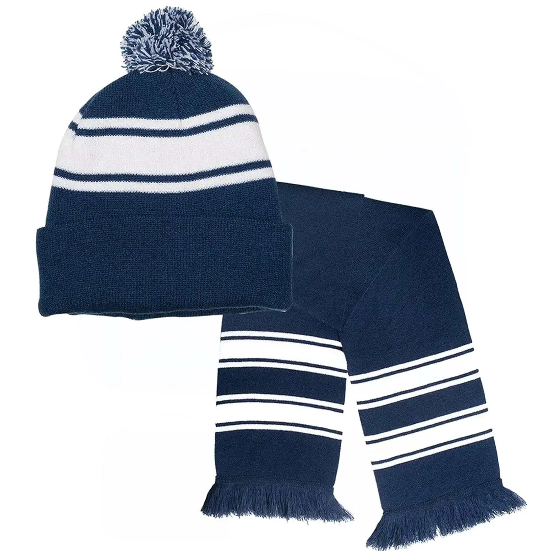 Striped Knit Beanie Scarf Set with Tassels