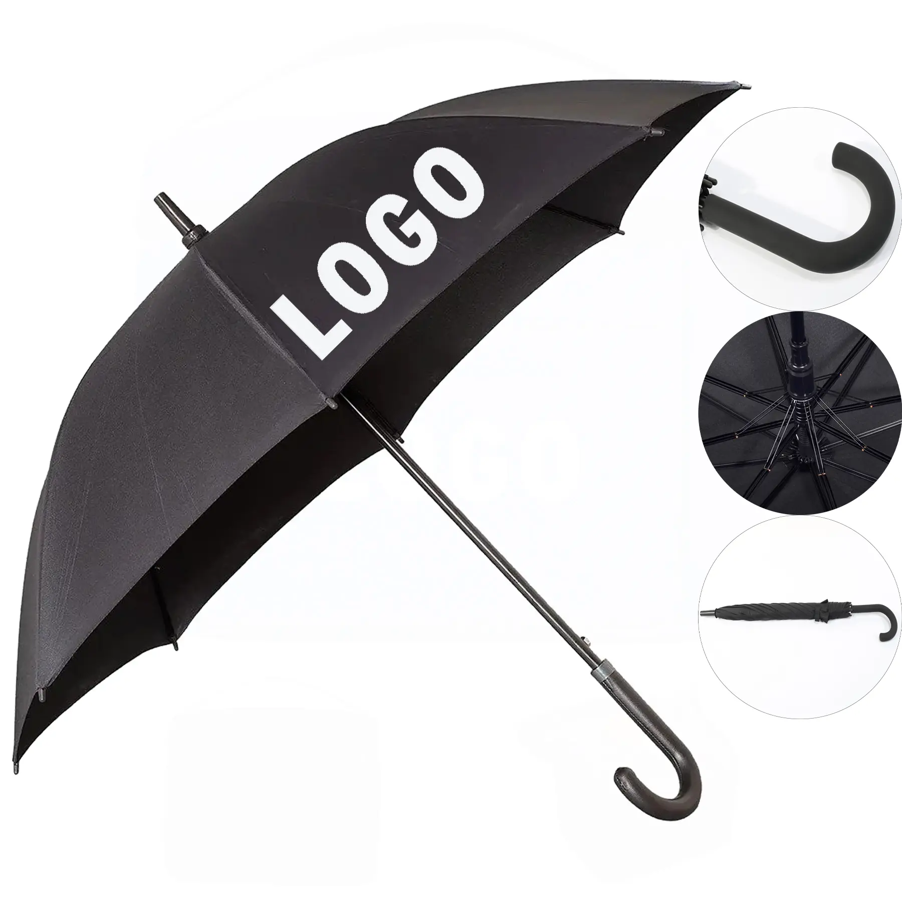 Automatic Open Executive Umbrella Curved Faux Leather Handle 2