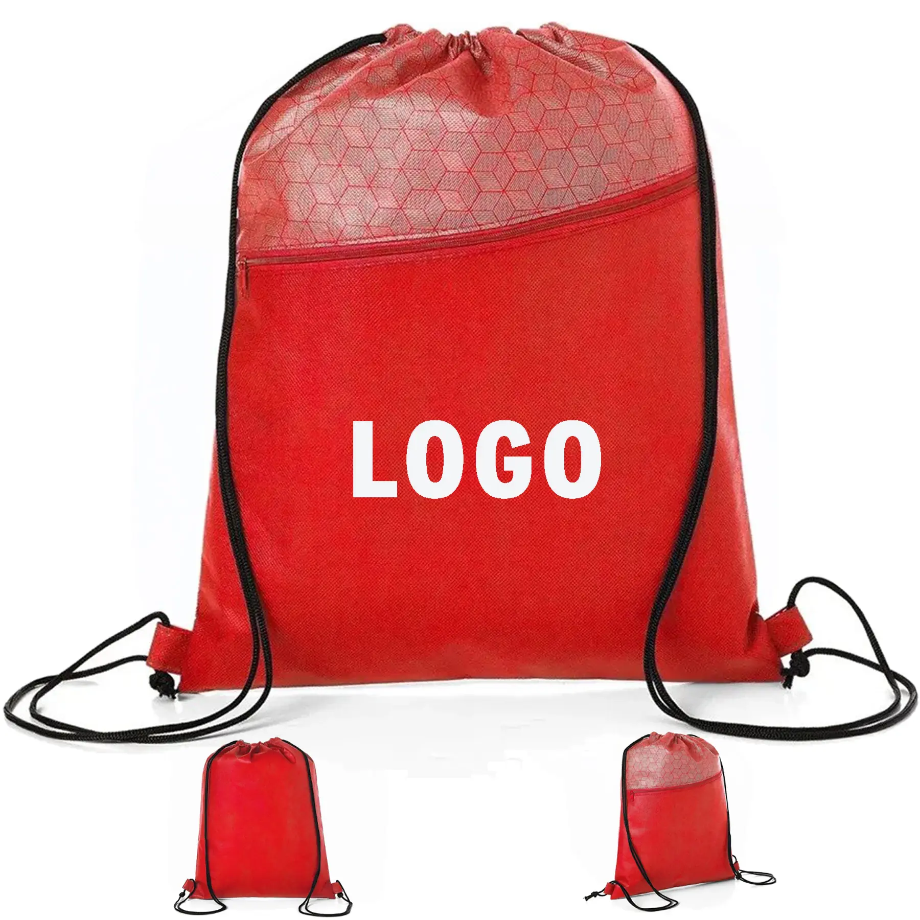Geometric Hexagon Drawstring Backpack with Zipper Pocket 2