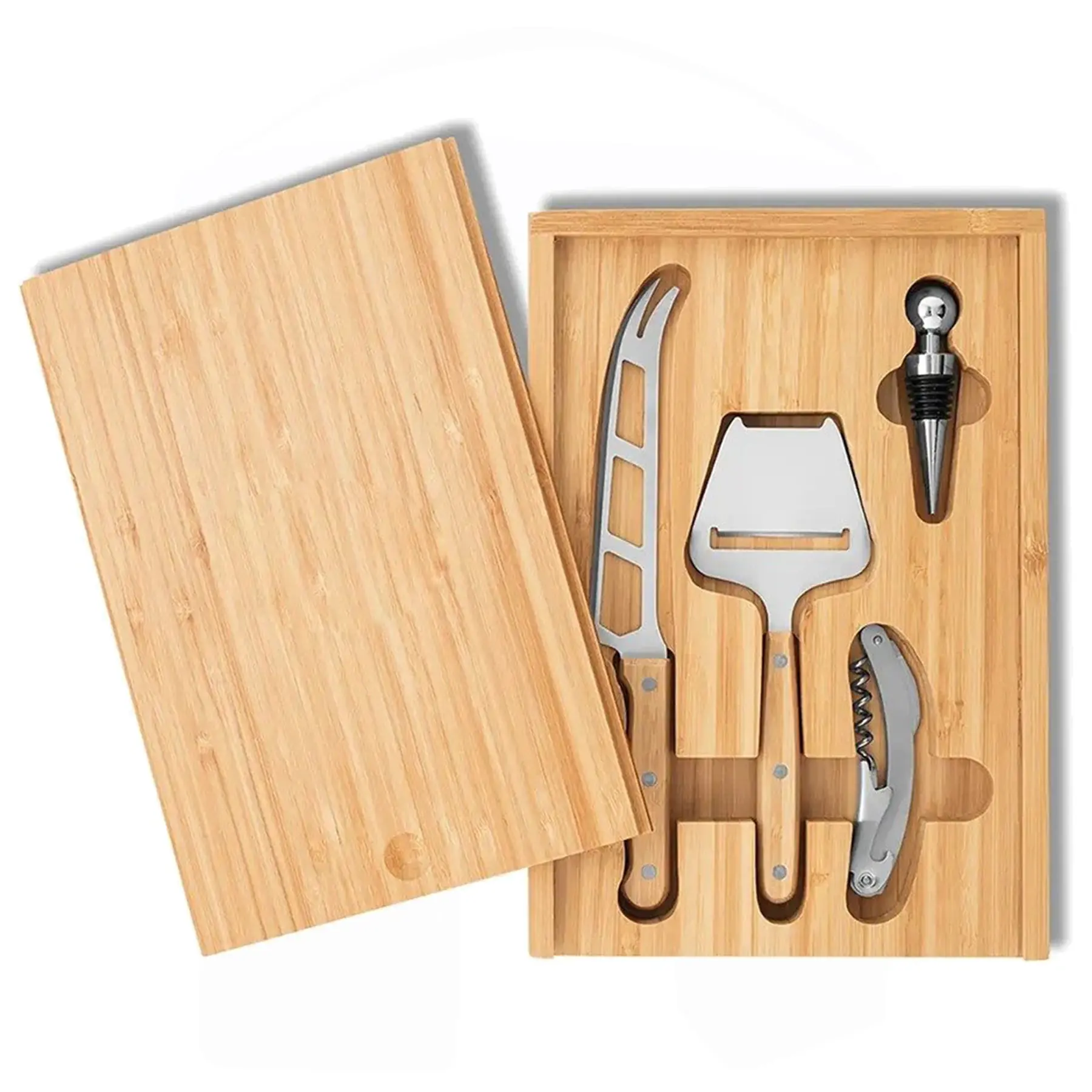 Bamboo Wine Cheese Set Knife Slicer Opener Stopper