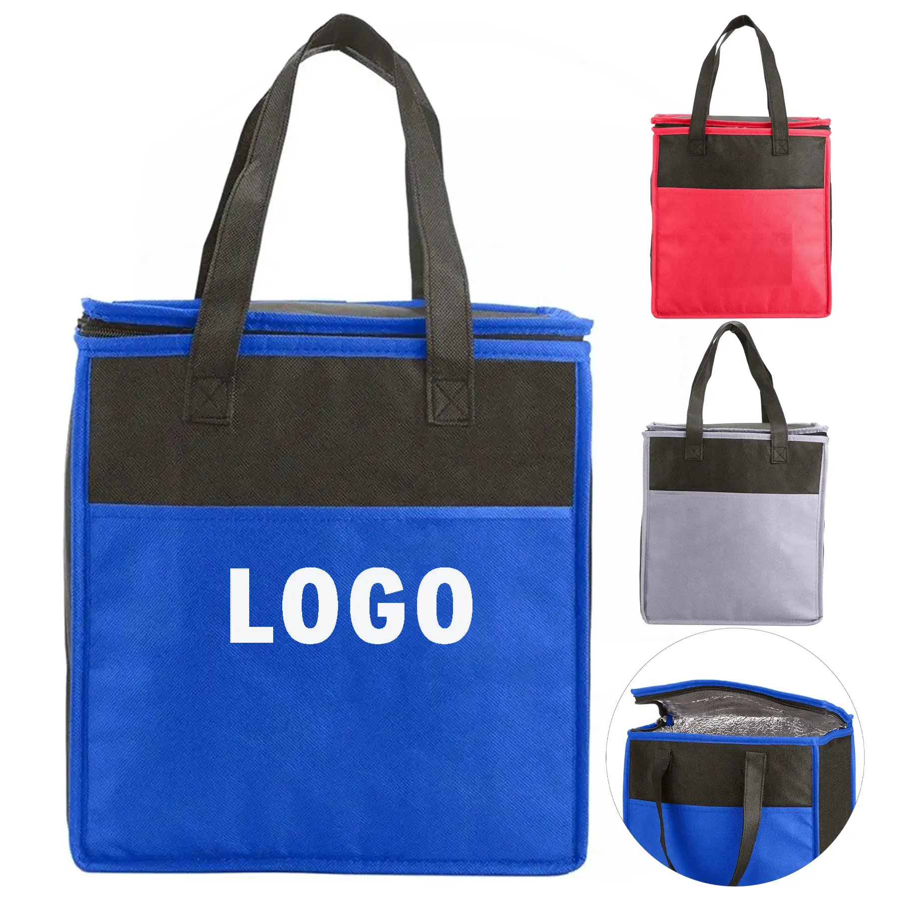 Thermal Insulated Grocery Tote with Zipper, Reusable Non-Woven Shopping Bag 2