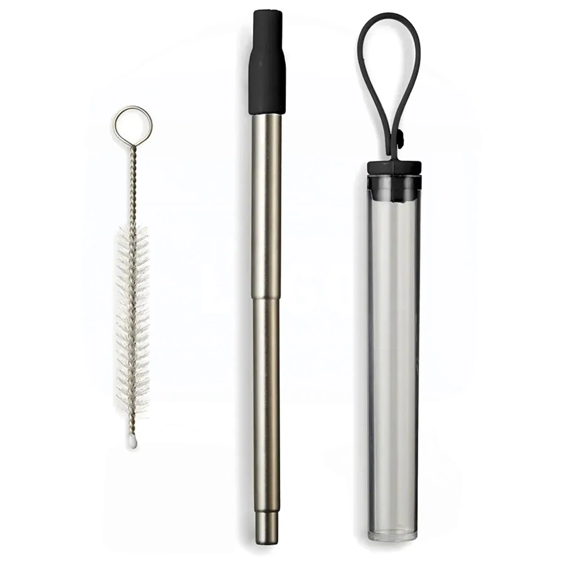 Portable Reusable Stainless Steel Straw Kit Cleaning Brush Case