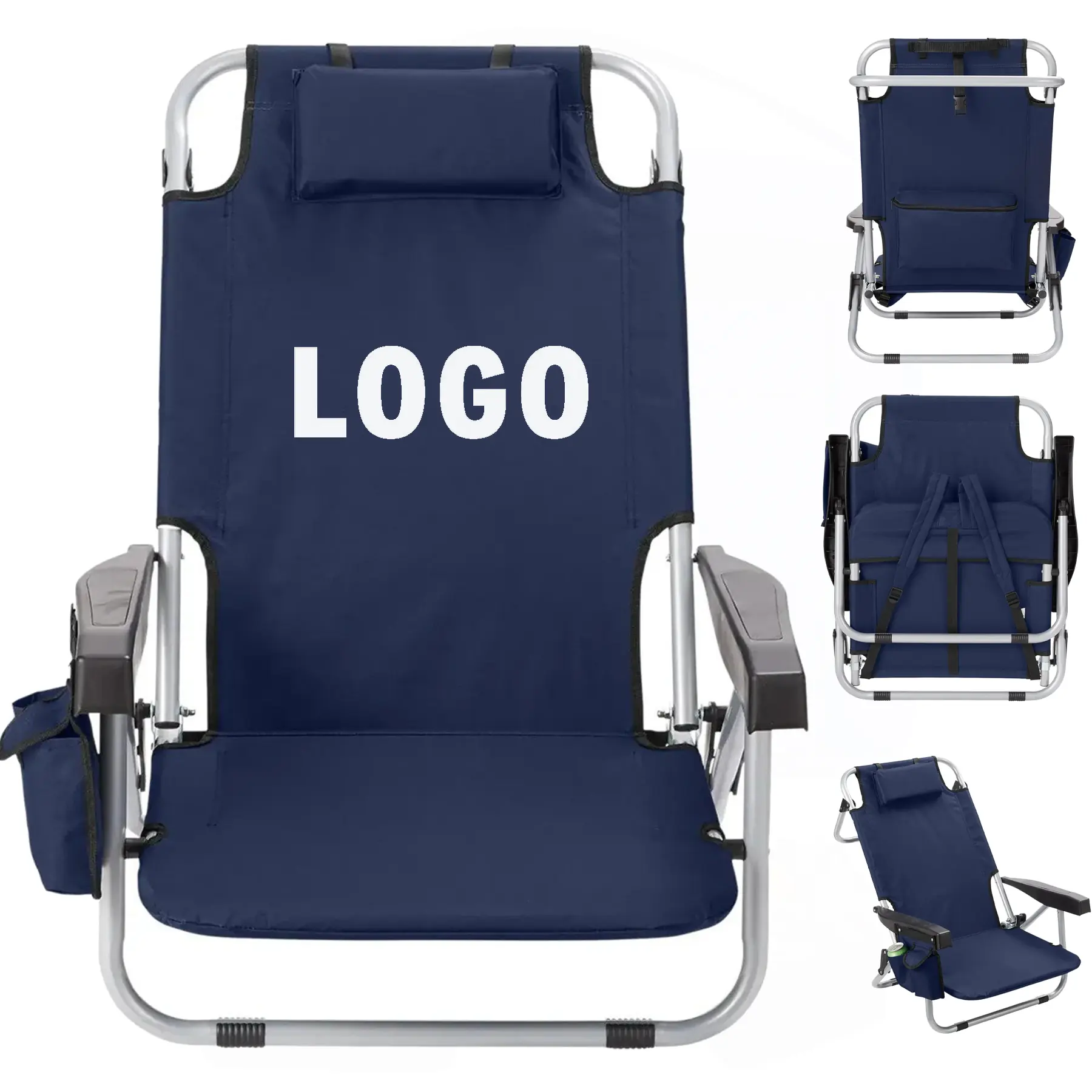 Folding Backpack Beach Chair with Cooler Pocket from Recycled Polyester 2