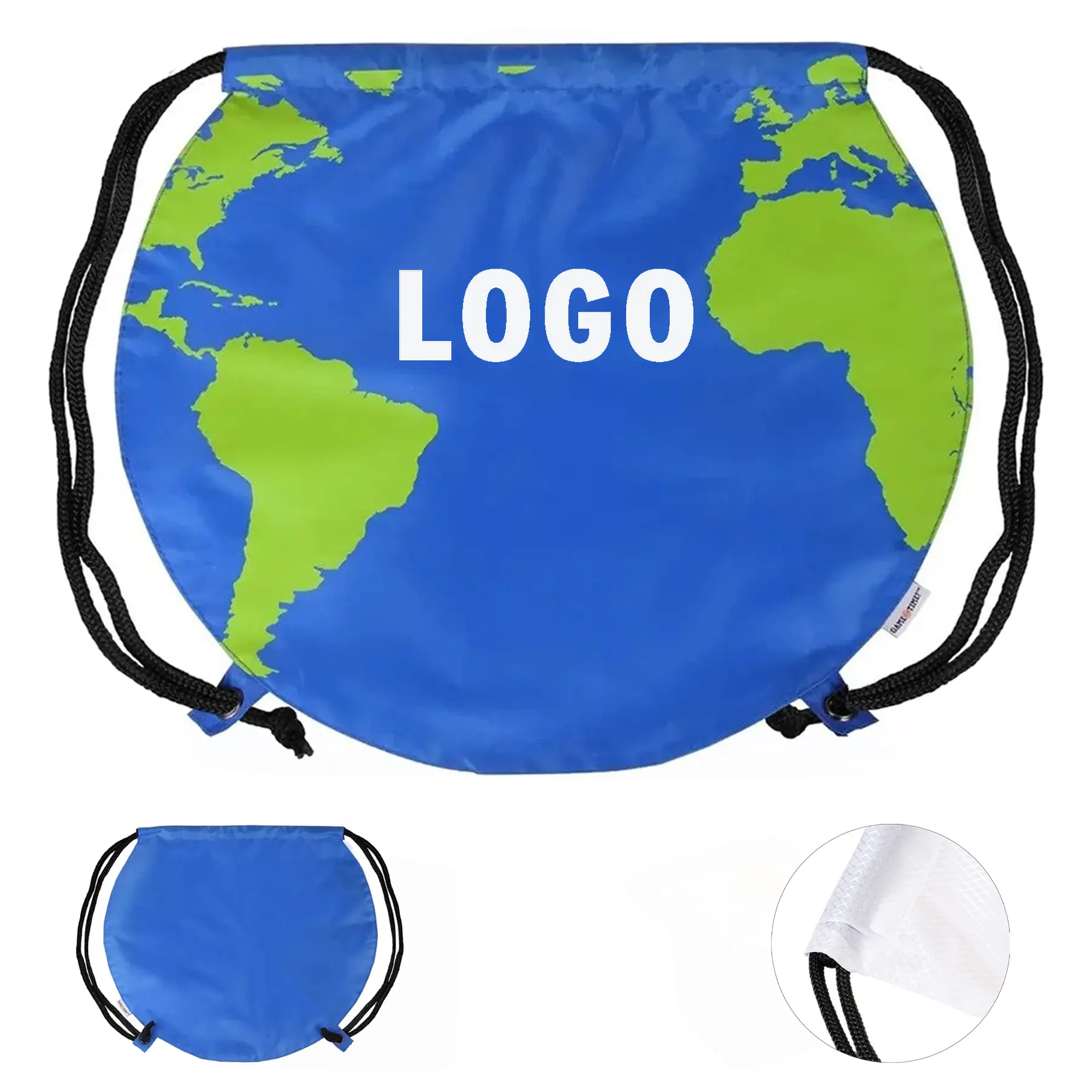 Earth Globe Recycled Polyester Drawstring Backpack 2