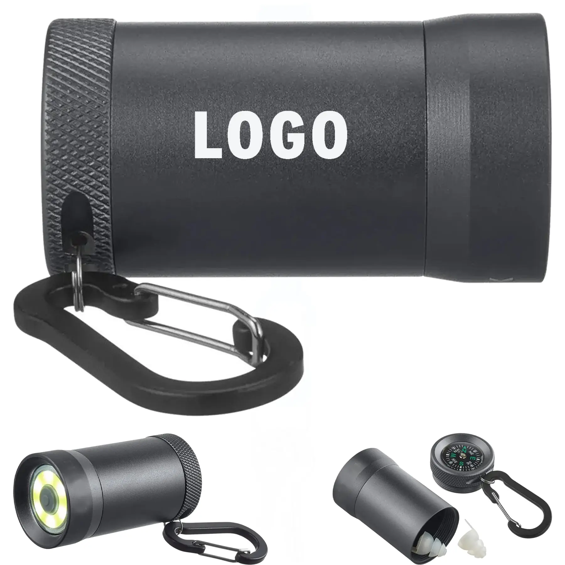 Compact COB Emergency Flashlight Set with Earplugs Compass Keychain 2