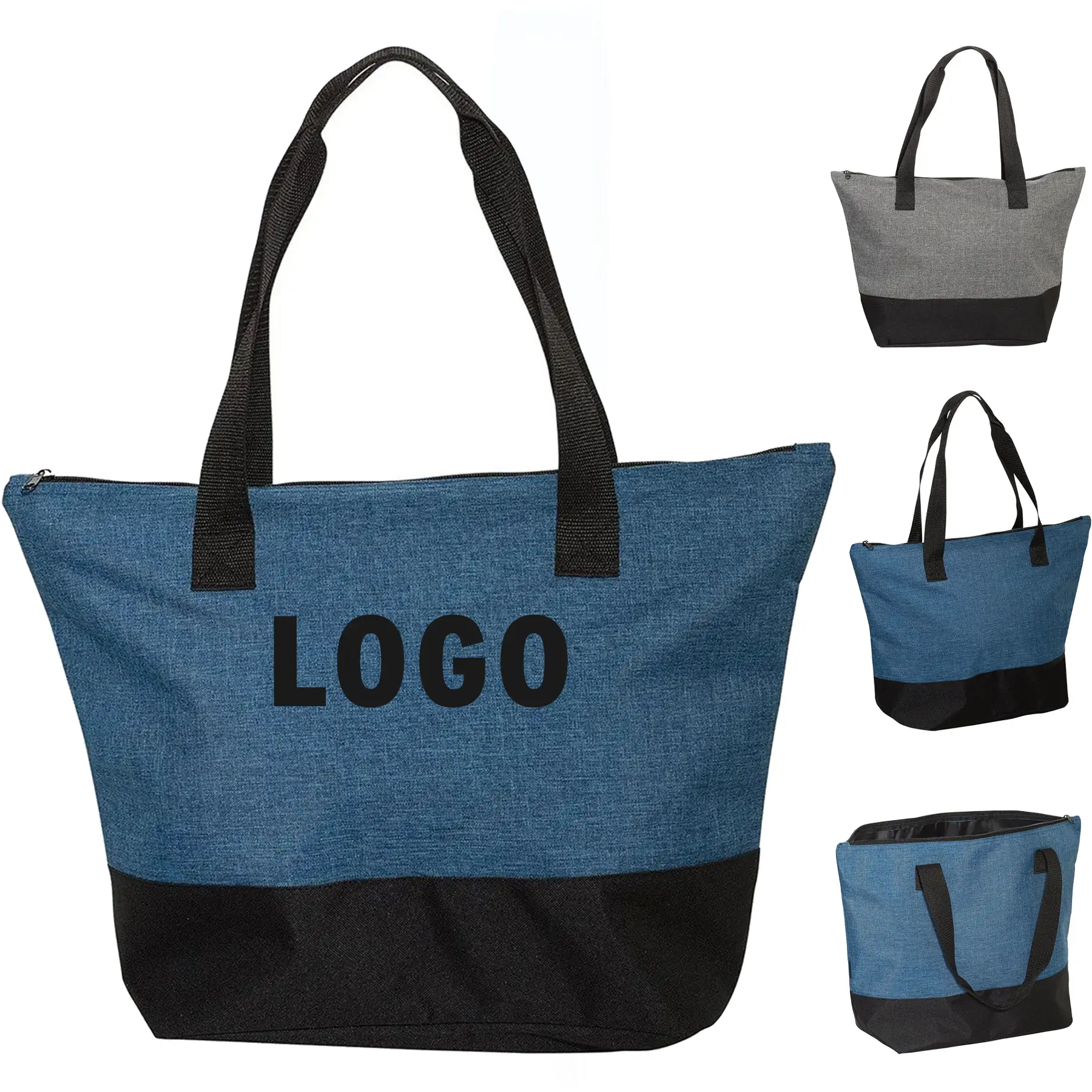 White Canvas Tote Bag with Full Zipper and Interior Pocket 2