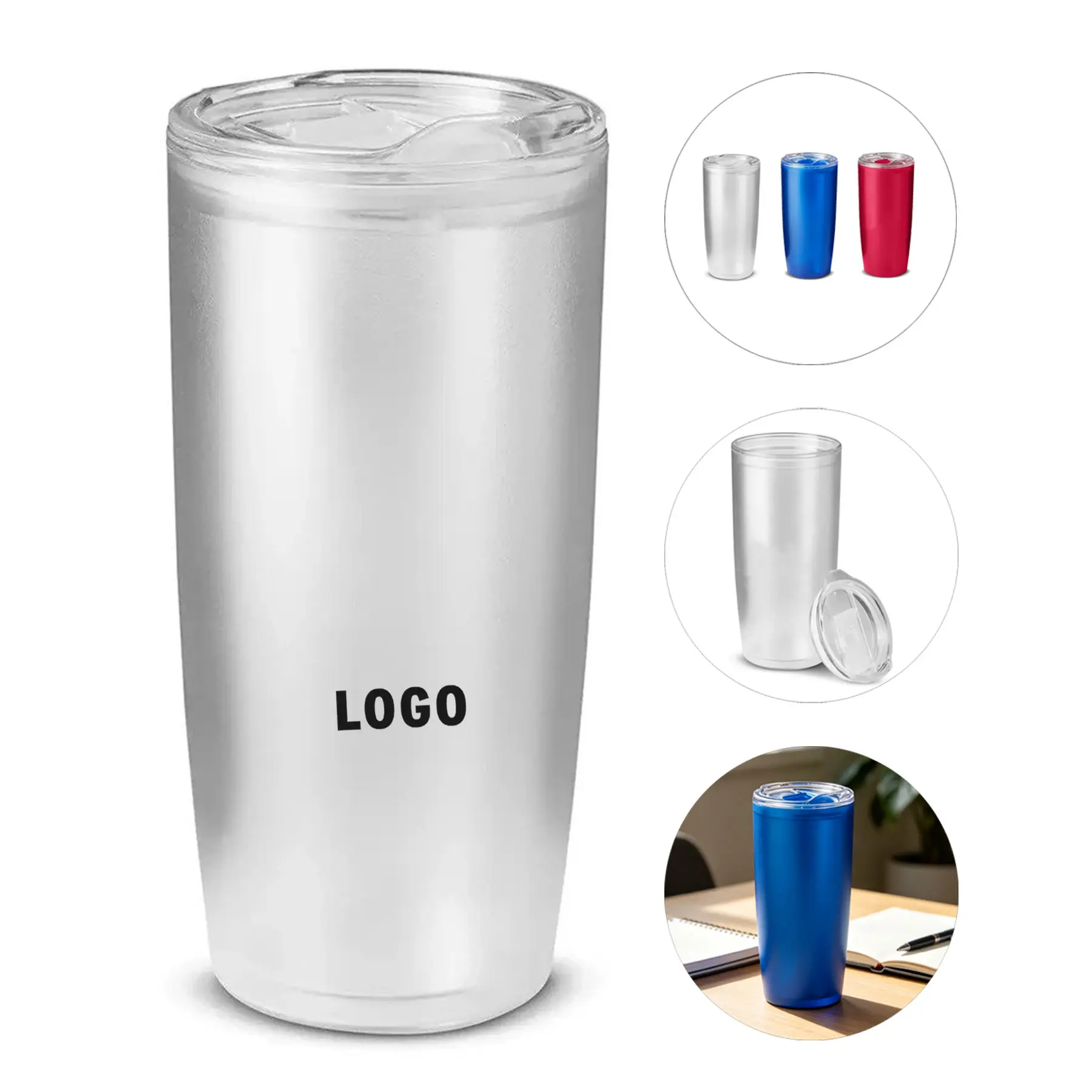 Frosted Double Wall Insulated Tumbler 22 Ounce Slide Lock Lid 2