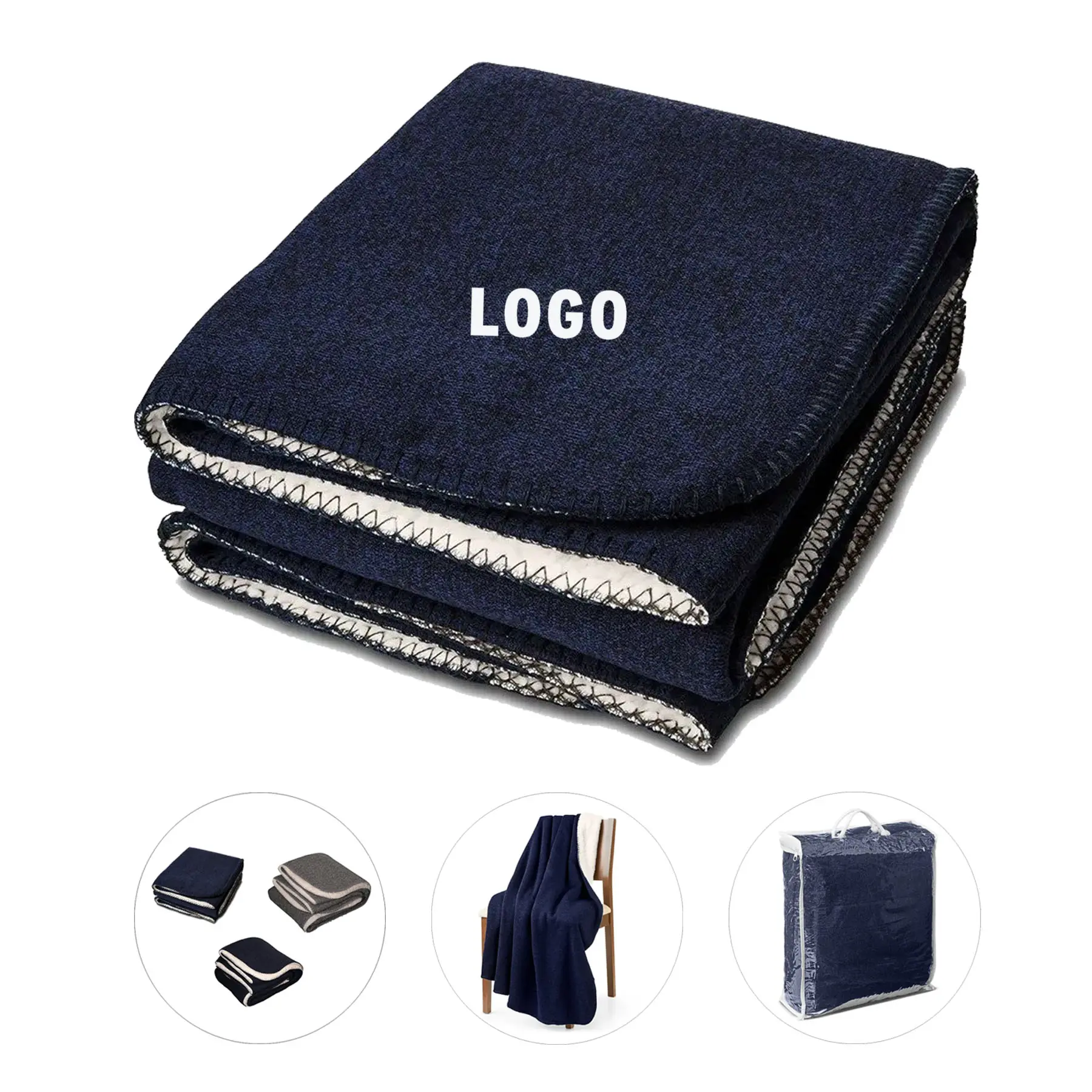 Plush Reversible Sherpa Throw Blanket with Storage Bag 2