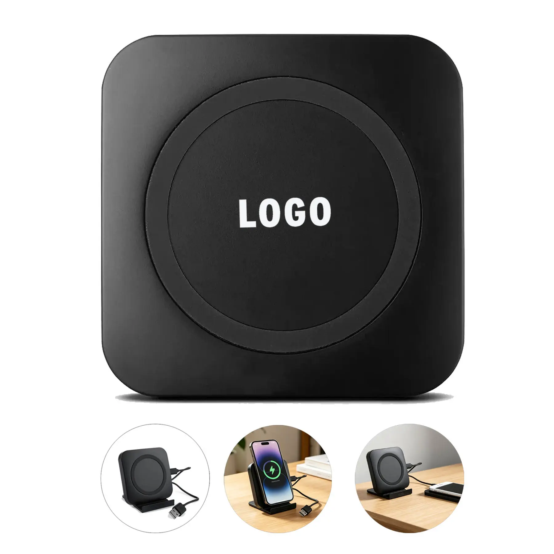 Glow Logo Qi Wireless Charging Pad with Phone Stand 2