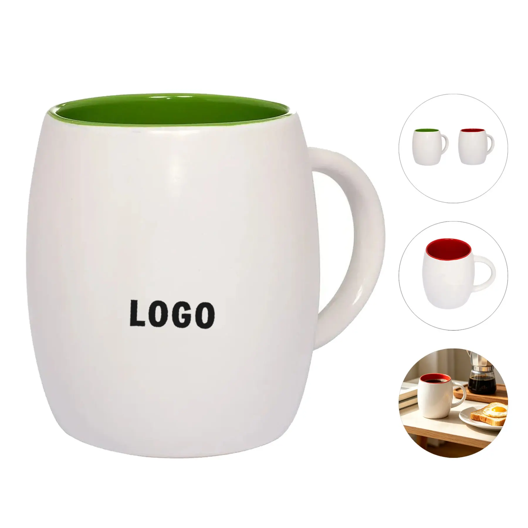 Classic Ceramic Barrel Mug White Outside Color Inside 2
