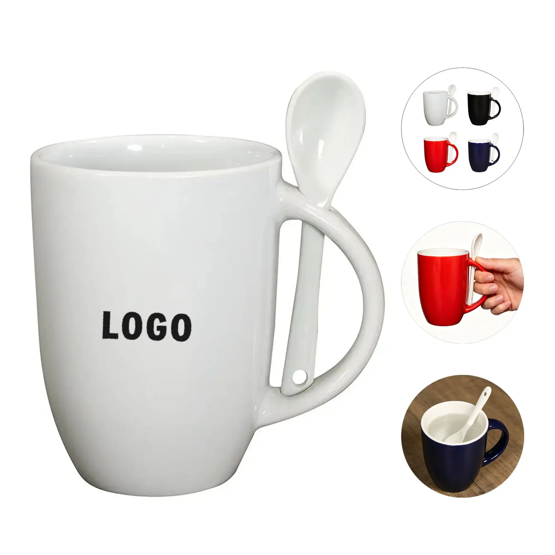 Personalized 12 oz Ceramic Mug Spoon Set 2