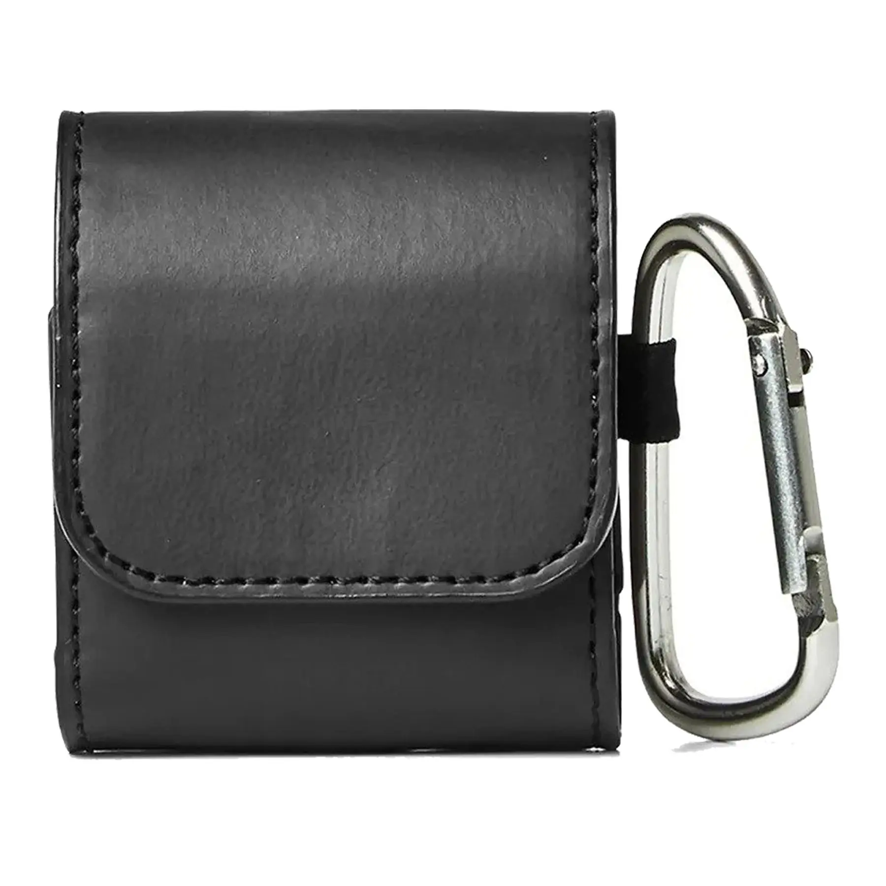 Compact PU Earbud Case Aluminum Carabiner Magnetic Flap