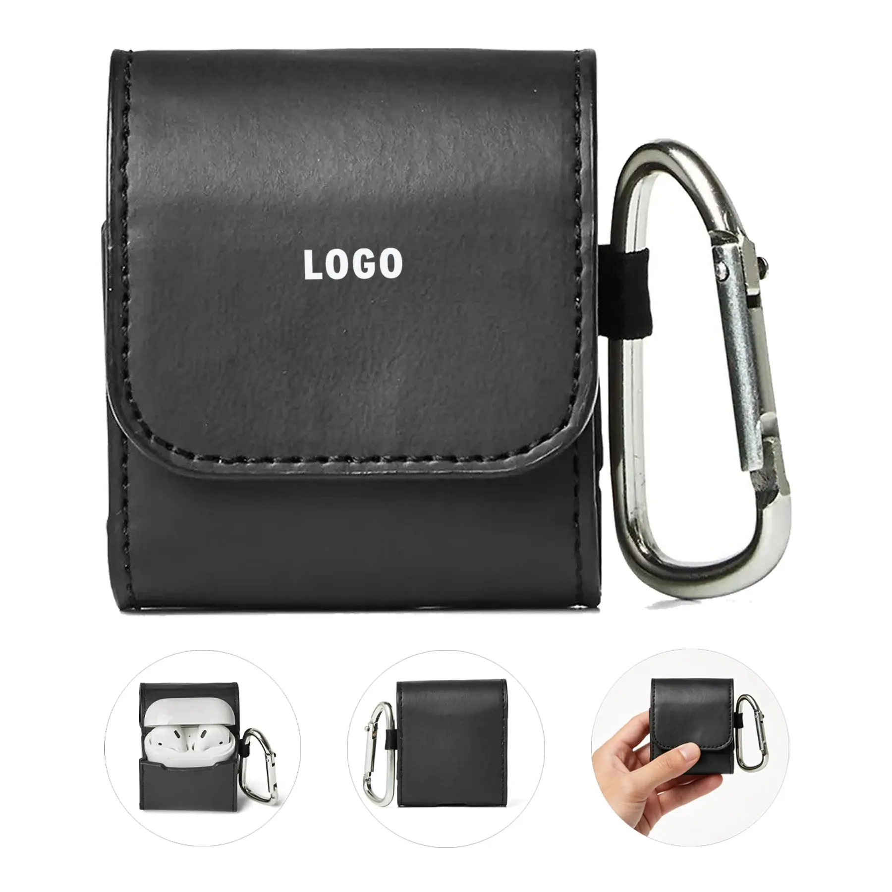 Compact PU Earbud Case Aluminum Carabiner Magnetic Flap 2