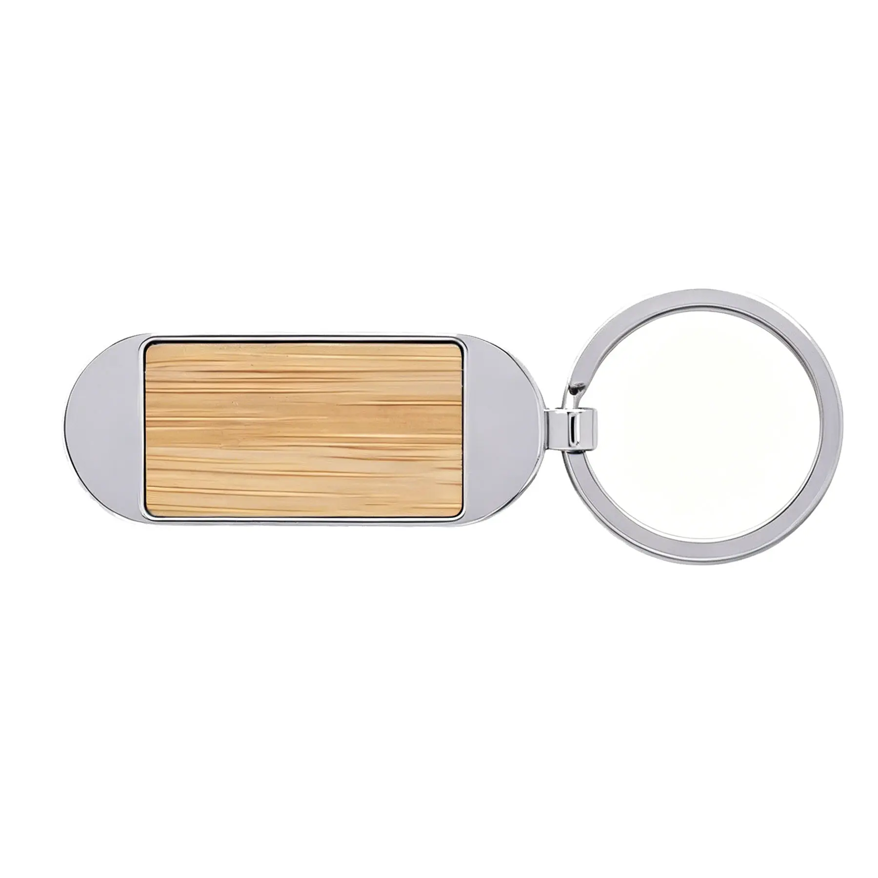 Oval Bamboo Metal Key Tag Ring