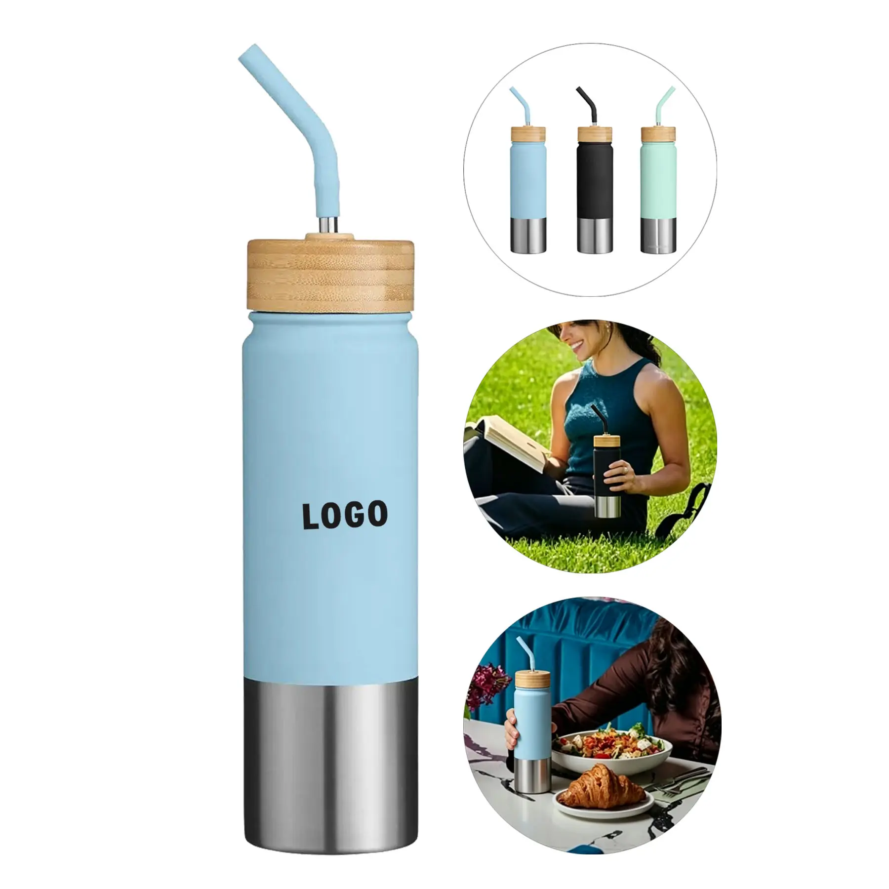 Bamboo Lid Recycled Stainless Steel Tumbler 24 oz 2
