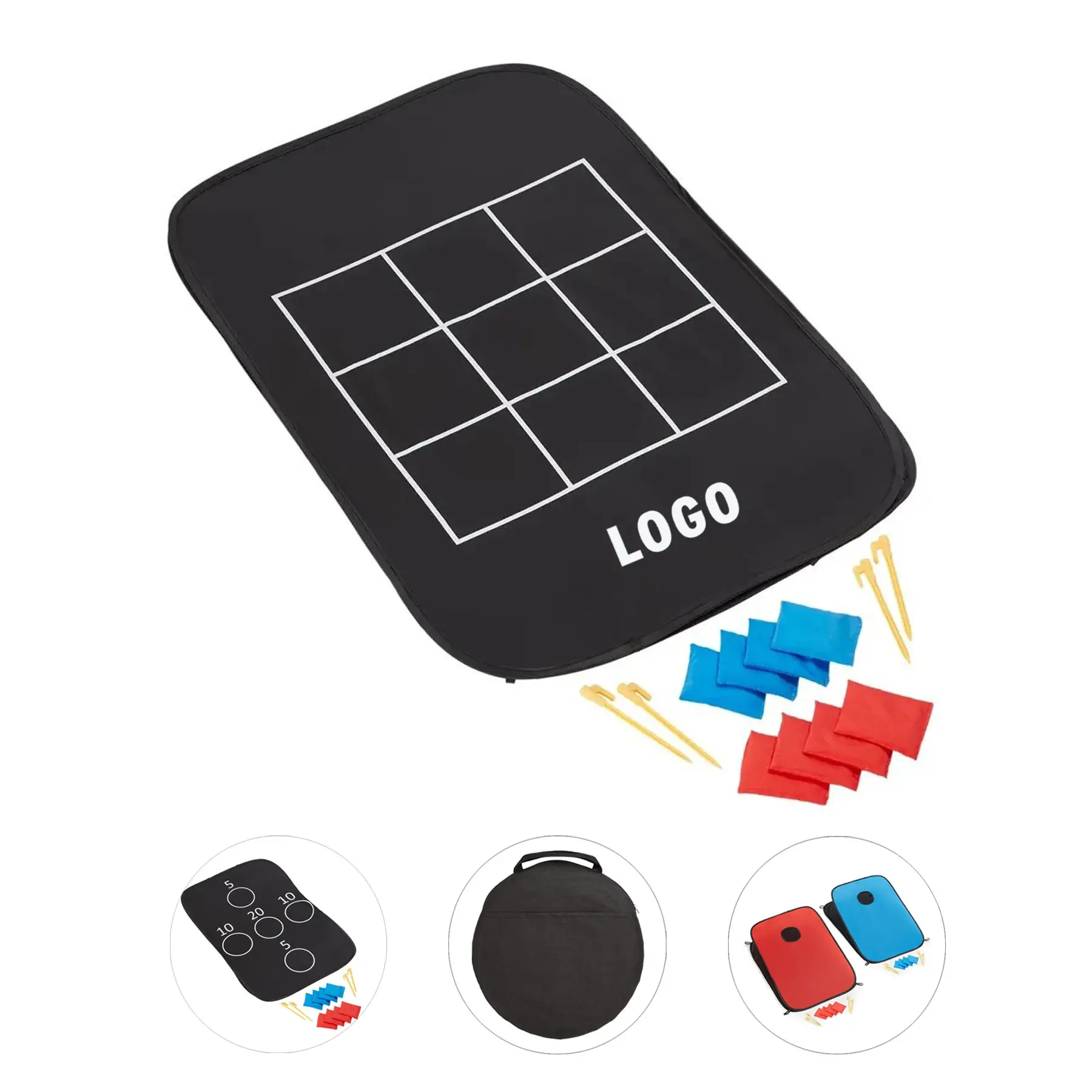 Portable Triple Game Set Cornhole Tic Tac Toe Point Toss Bag 2