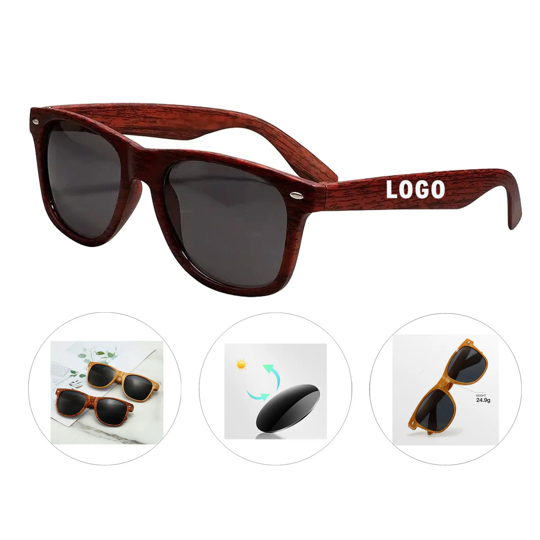Retro Wood Grain Sunglasses Men Women UV Protection 2